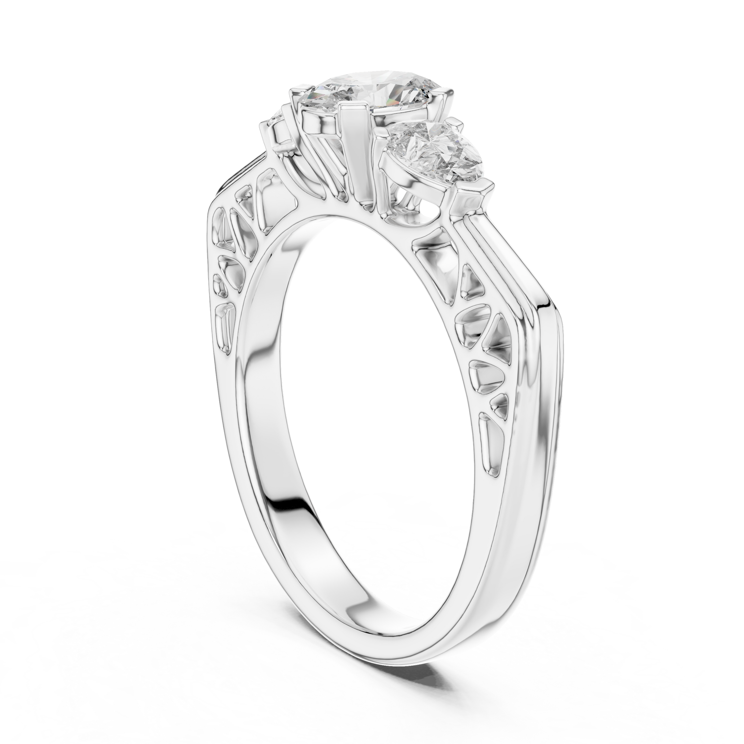 Oval Cut Trilogy Engagement Ring with Pear-Shaped Side Diamonds, 18K Gold | 0.50 – 2 Carat Centre