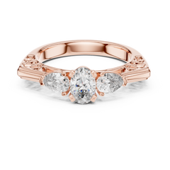 Oval Cut Trilogy Engagement Ring with Pear-Shaped Side Diamonds, 18K Gold | 0.50 – 2 Carat Centre