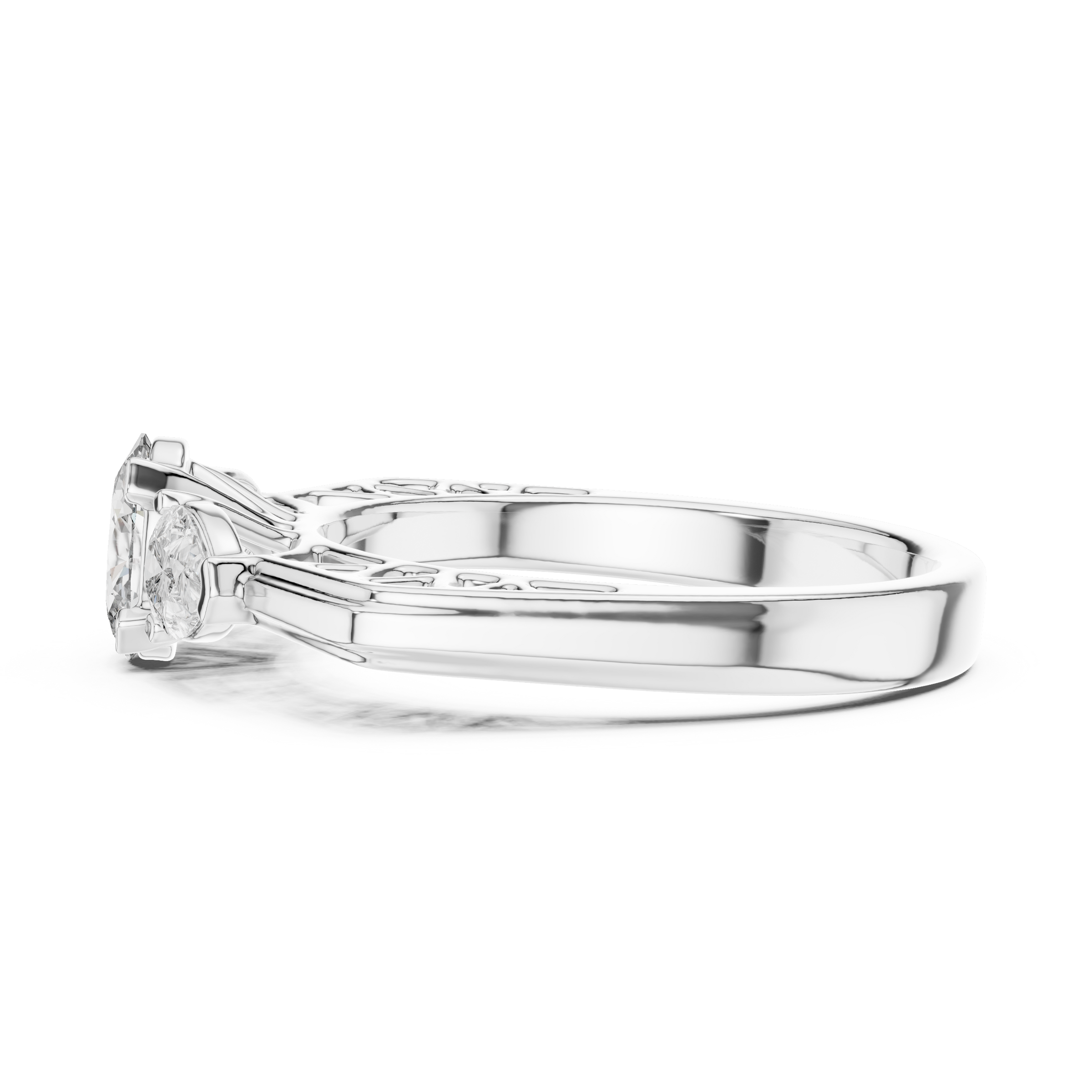 Oval Cut Trilogy Engagement Ring with Pear-Shaped Side Diamonds, 18K Gold | 0.50 – 2 Carat Centre