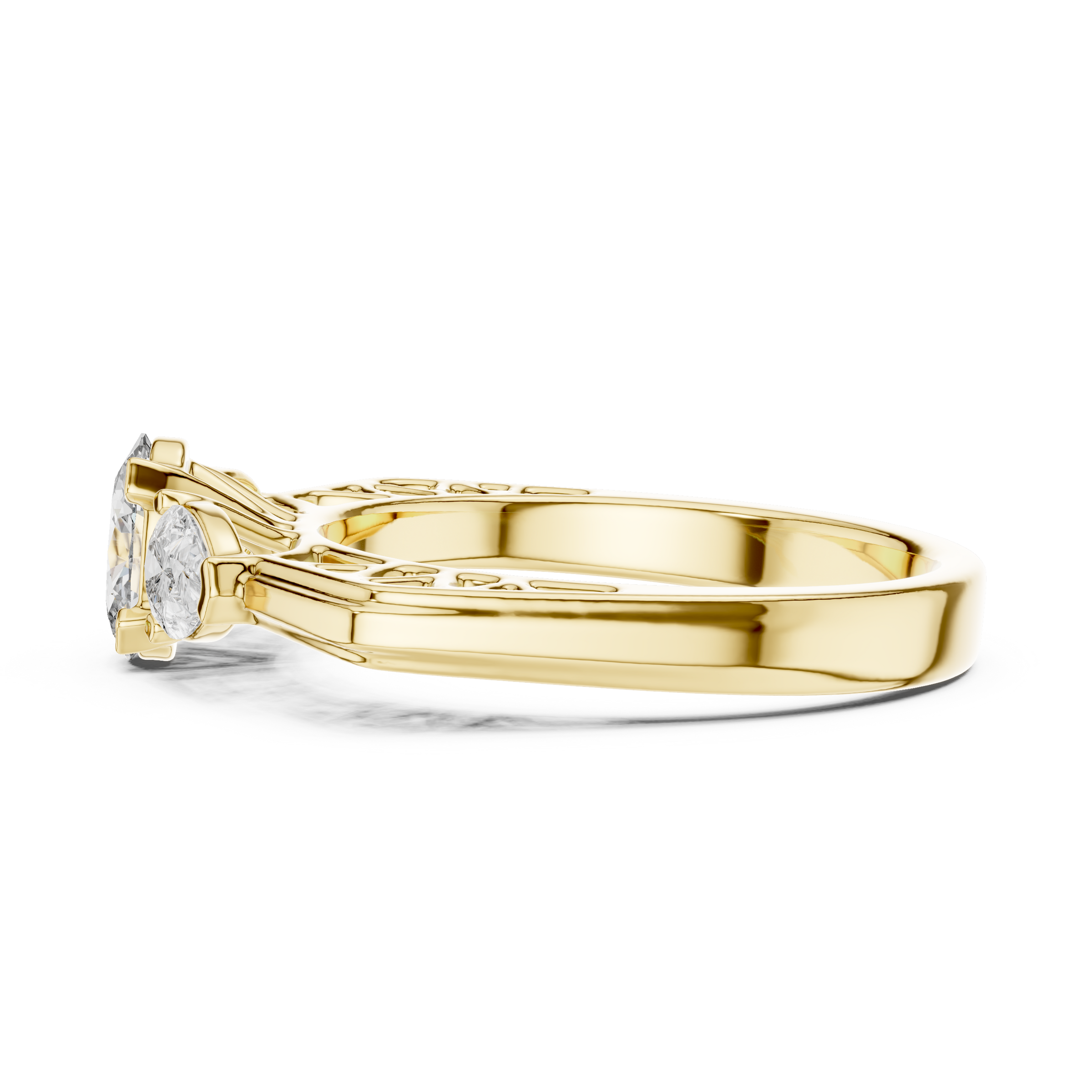 Oval Cut Trilogy Engagement Ring with Pear-Shaped Side Diamonds, 18K Gold | 0.50 – 2 Carat Centre