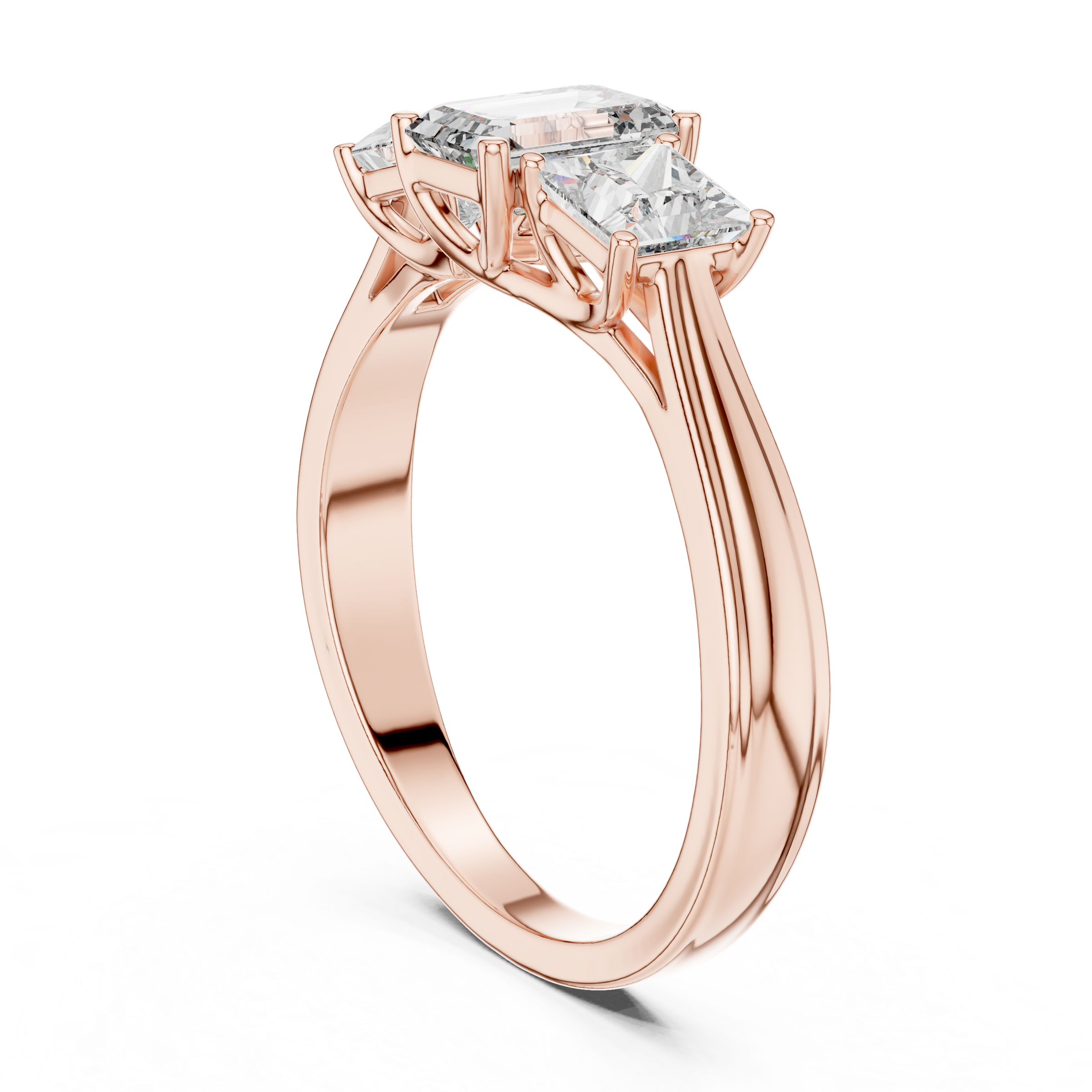 Emerald Cut Trilogy Engagement Ring – Princess-Shaped Side Diamonds, 18K Gold | Lab Grown Diamonds