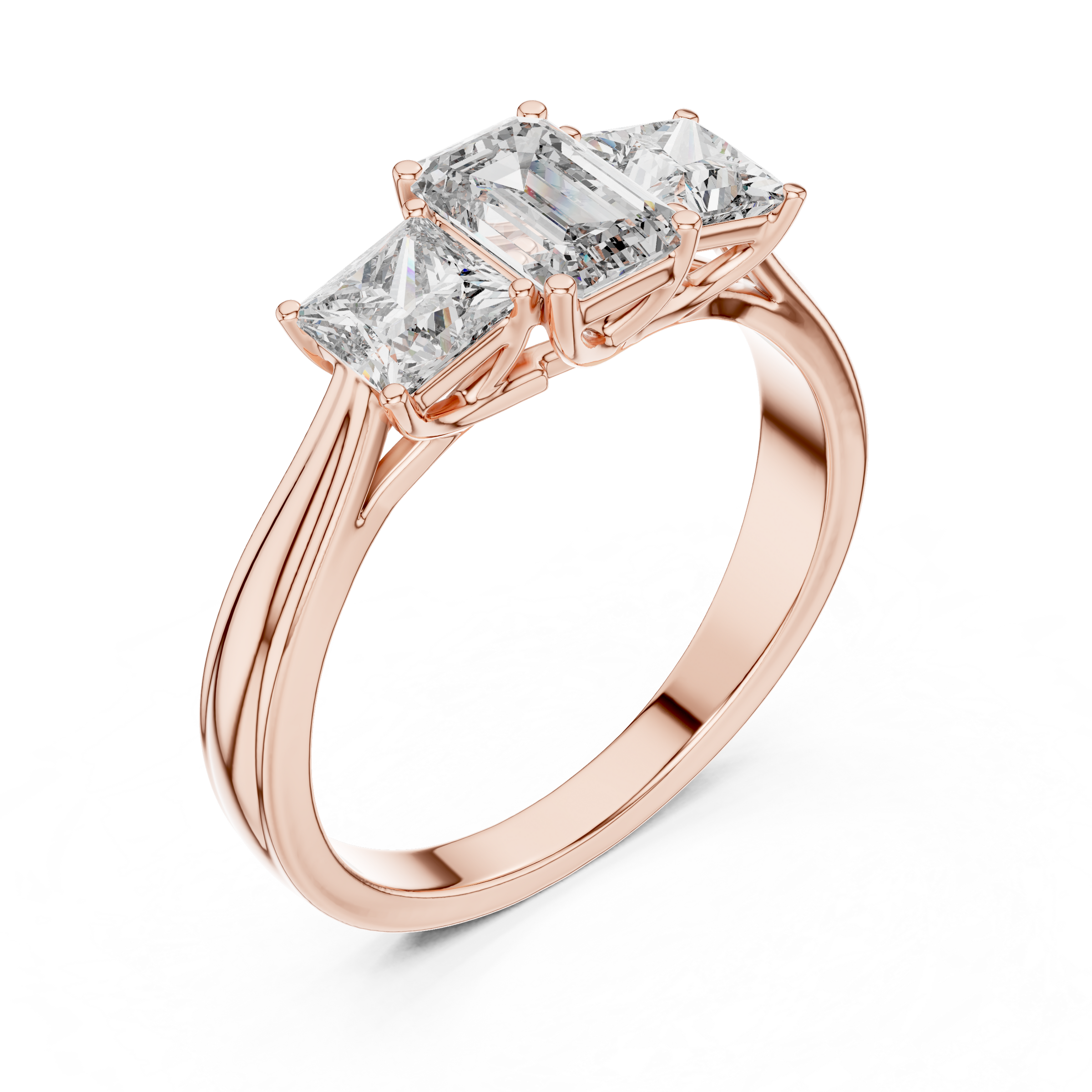 Emerald Cut Trilogy Engagement Ring – Princess-Shaped Side Diamonds, 18K Gold | Lab Grown Diamonds