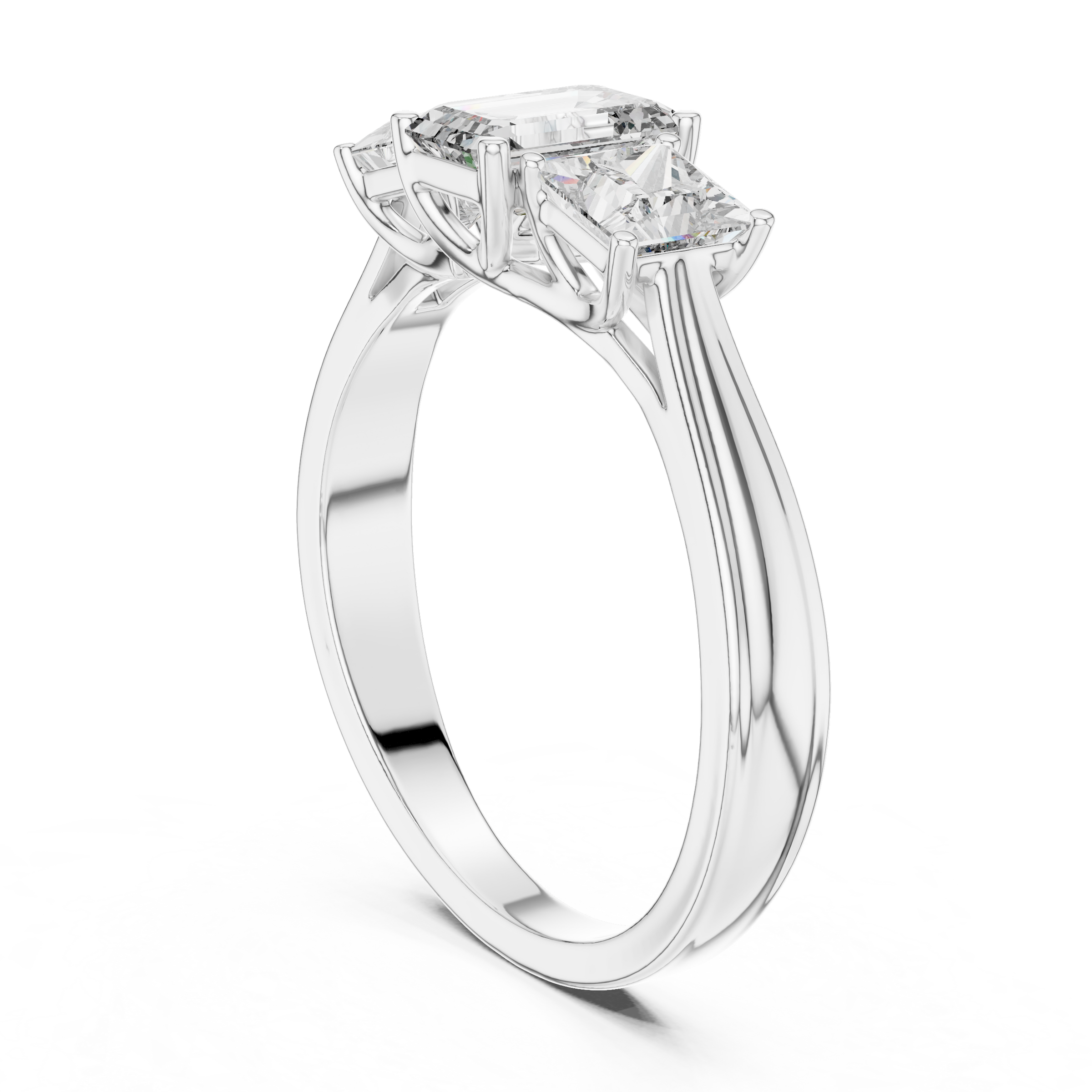 Emerald Cut Trilogy Engagement Ring – Princess-Shaped Side Diamonds, 18K Gold | Lab Grown Diamonds