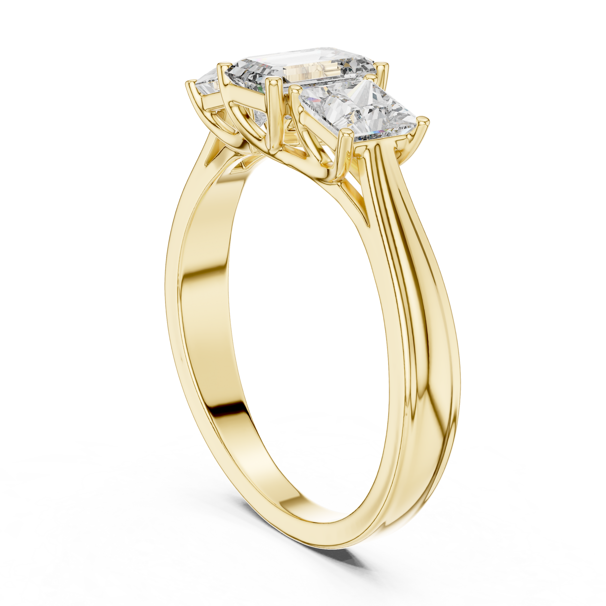 Emerald Cut Trilogy Engagement Ring – Princess-Shaped Side Diamonds, 18K Gold | Lab Grown Diamonds