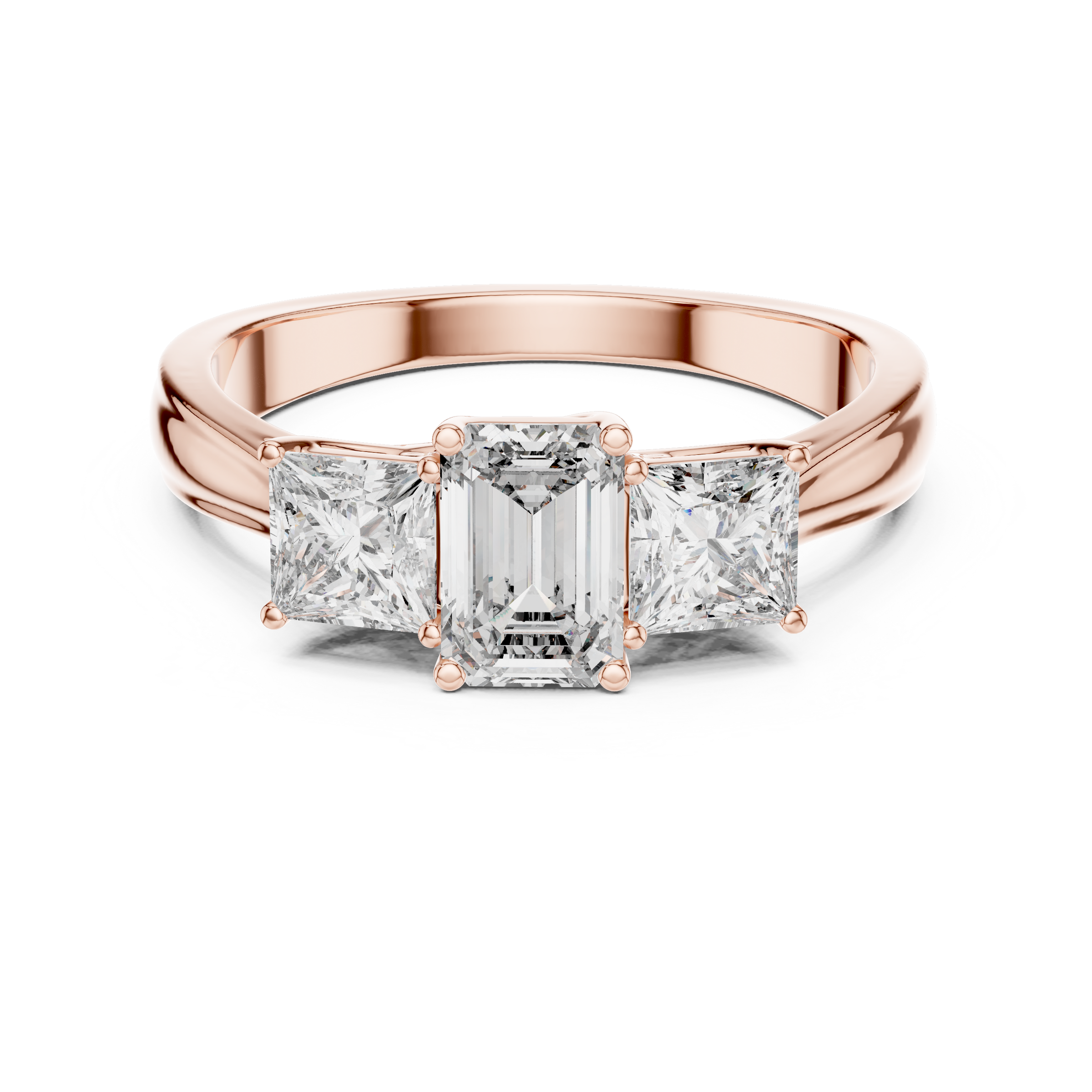 Emerald Cut Trilogy Engagement Ring – Princess-Shaped Side Diamonds, 18K Gold | Lab Grown Diamonds