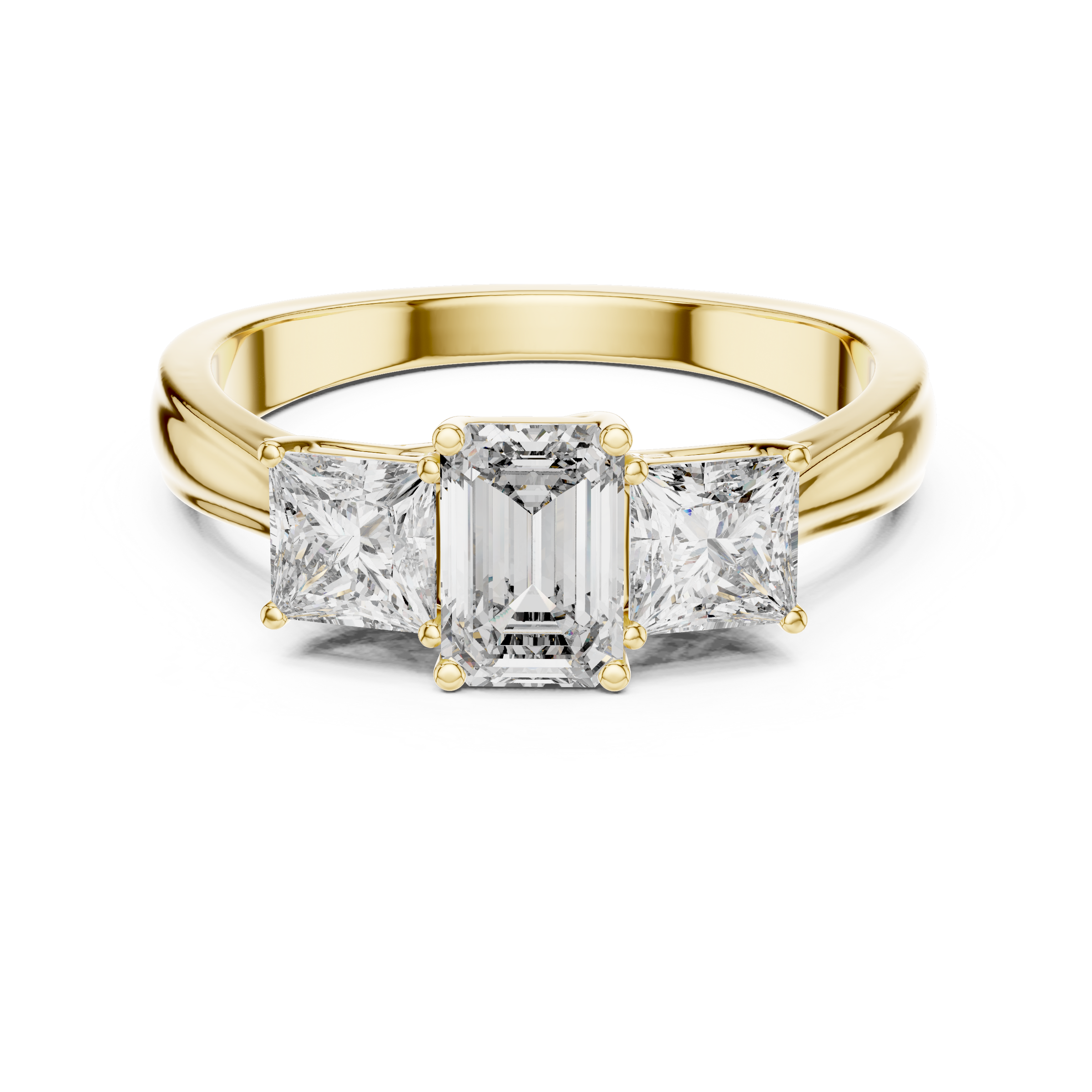 Emerald Cut Trilogy Engagement Ring – Princess-Shaped Side Diamonds, 18K Gold | Lab Grown Diamonds