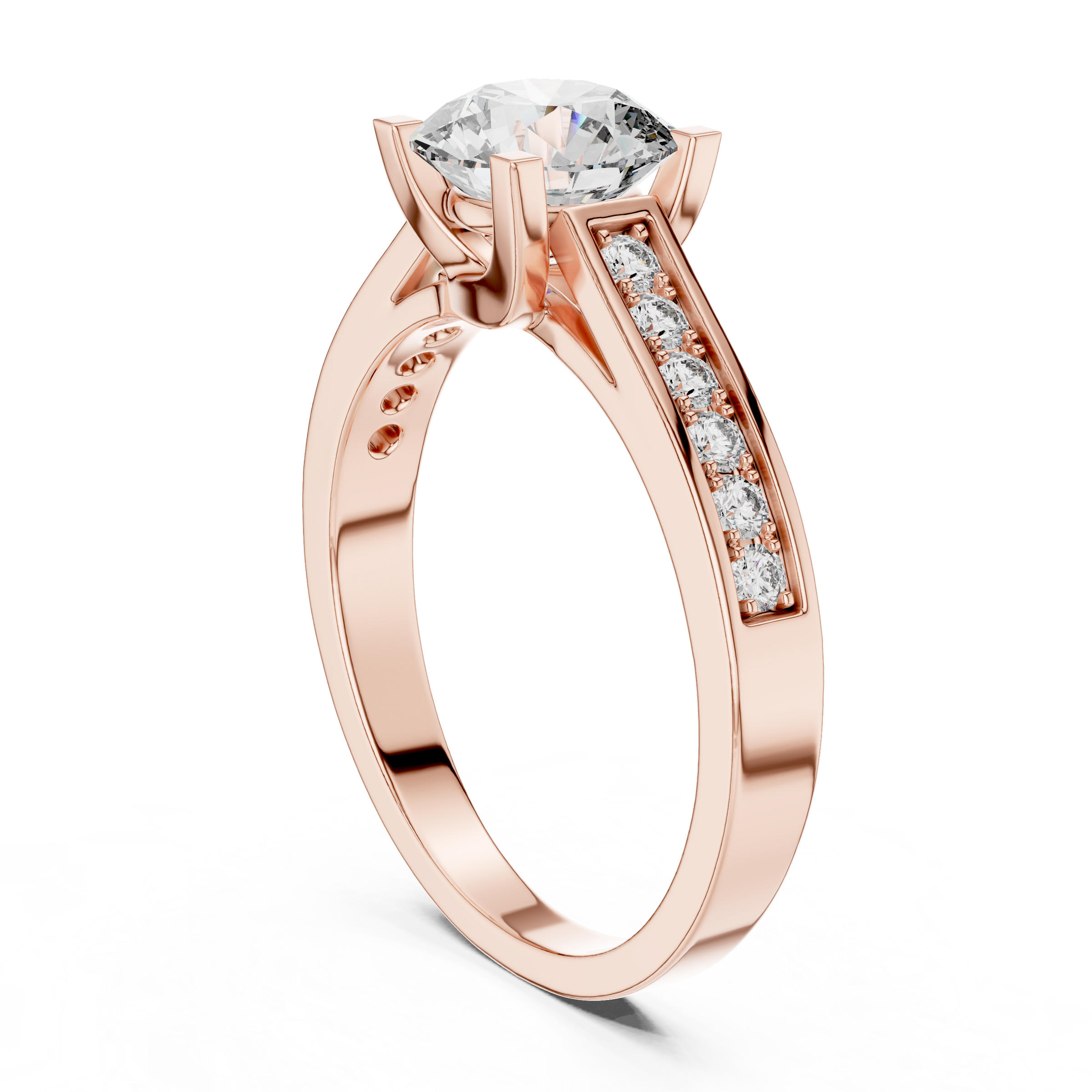 1–3 Carat Round Lab-Grown Diamond Solitaire Ring – Half Pave Band, 18K Gold