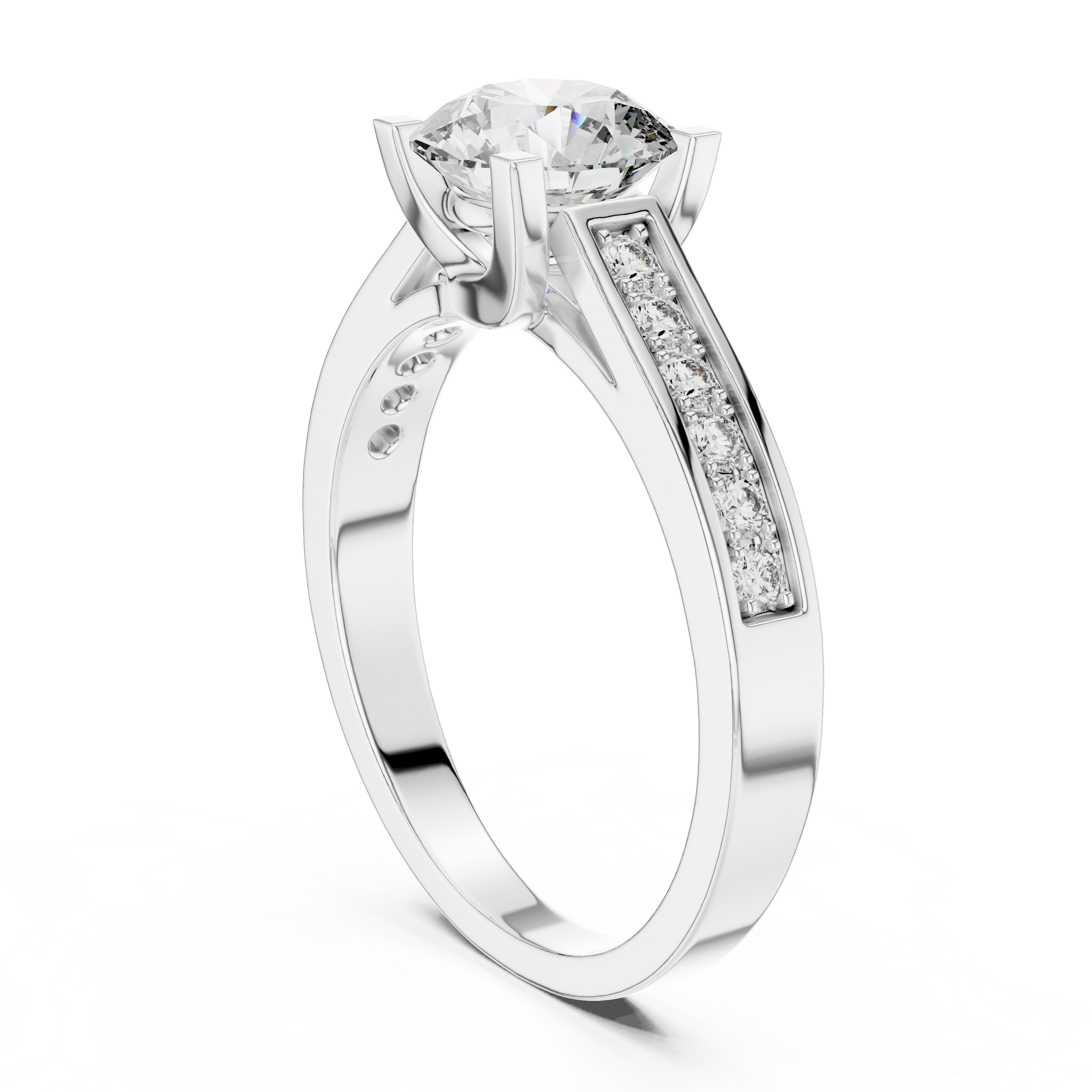 1–3 Carat Round Lab-Grown Diamond Solitaire Ring – Half Pave Band, 18K Gold
