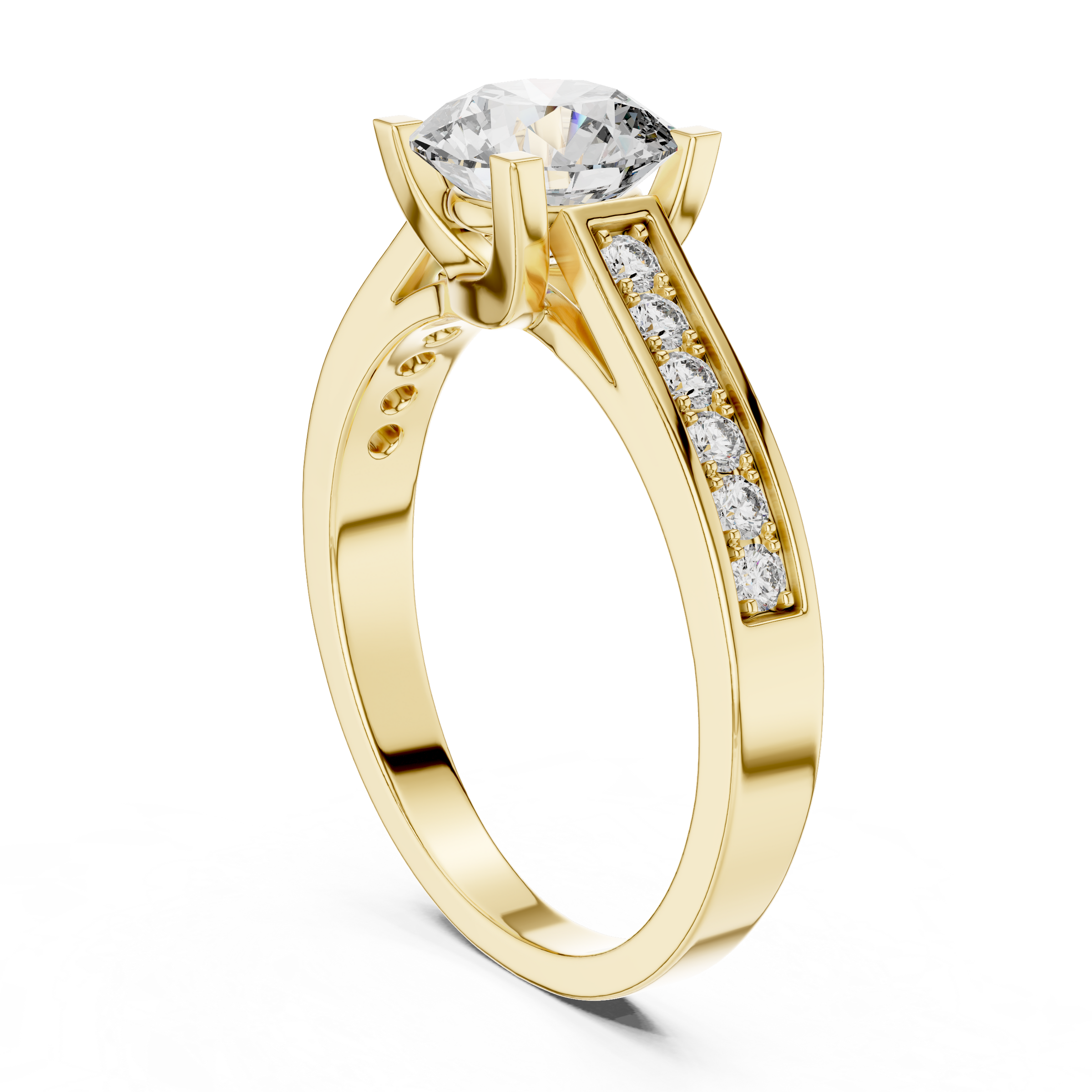 1–3 Carat Round Lab-Grown Diamond Solitaire Ring – Half Pave Band, 18K Gold