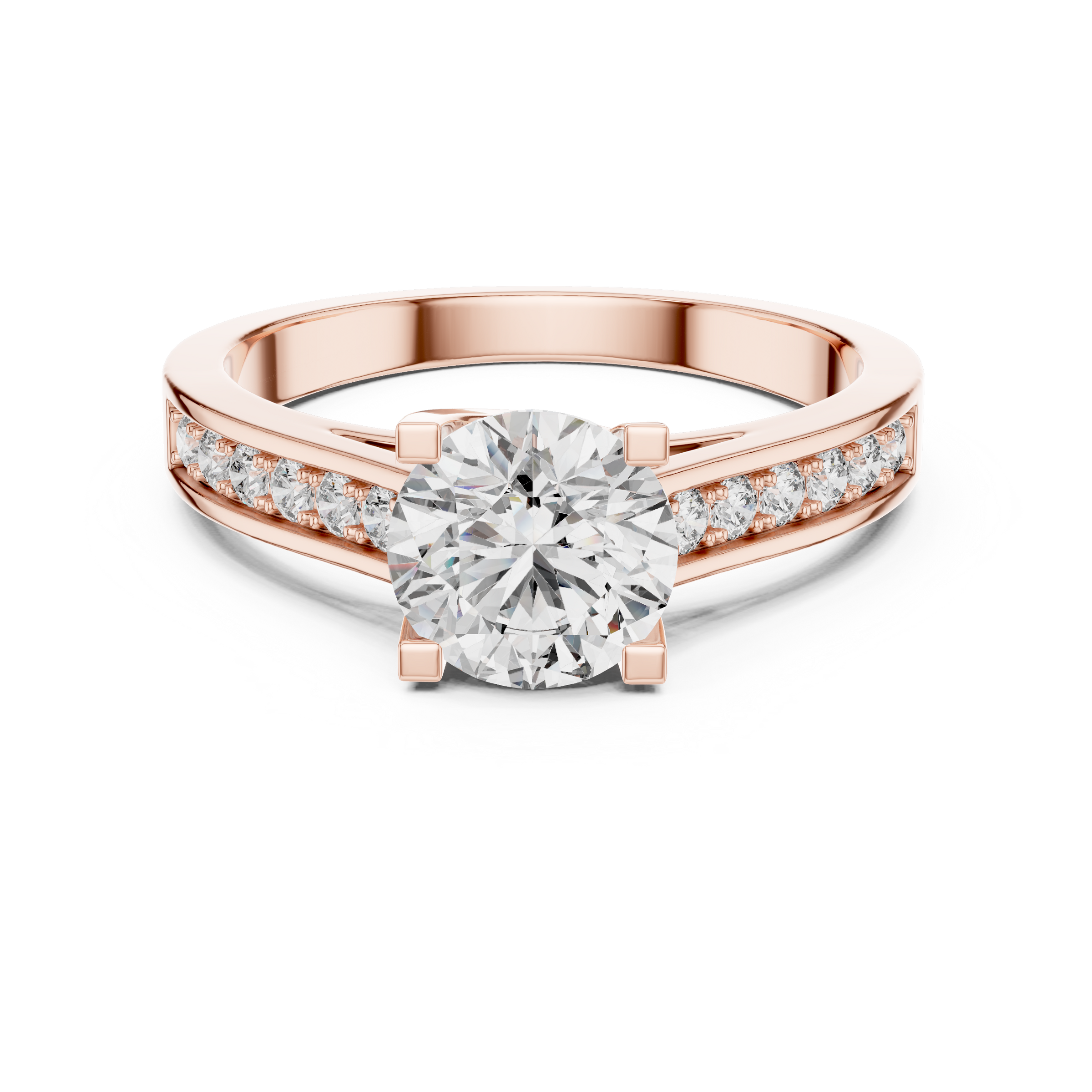 1–3 Carat Round Lab-Grown Diamond Solitaire Ring – Half Pave Band, 18K Gold