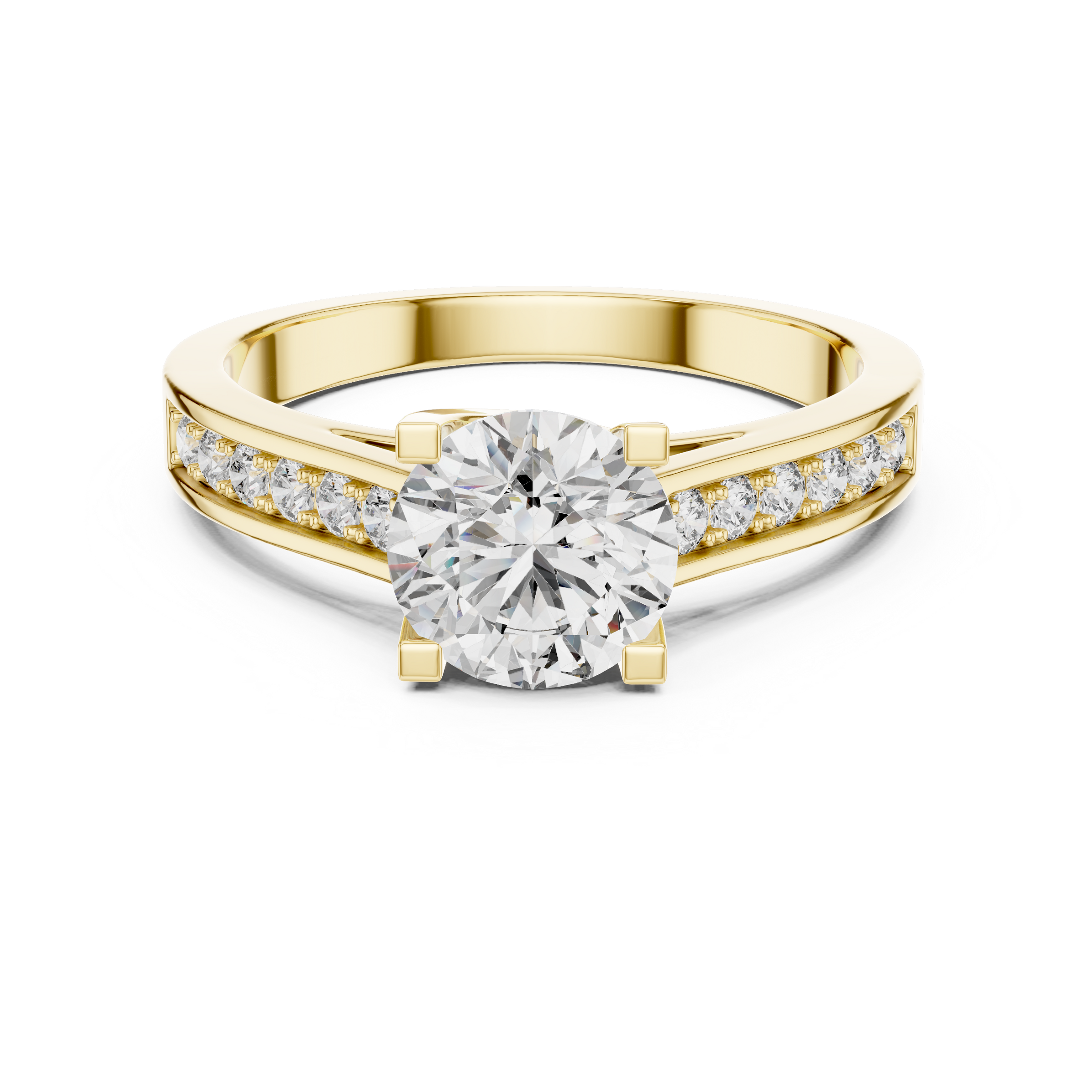 1–3 Carat Round Lab-Grown Diamond Solitaire Ring – Half Pave Band, 18K Gold