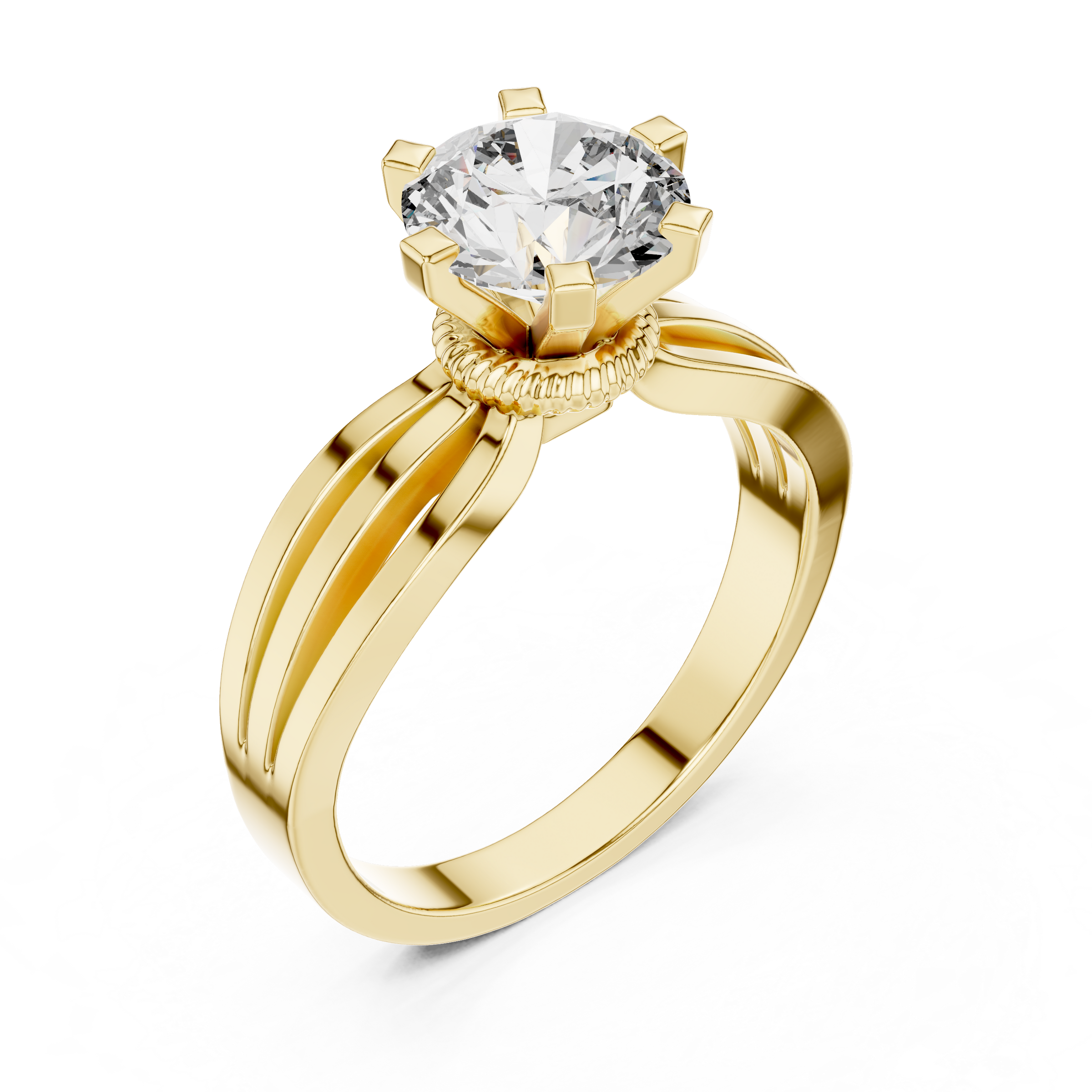 1–3 Carat Round Lab-Grown Diamond Solitaire Engagement Ring in 18K Gold – Six-Prong Setting