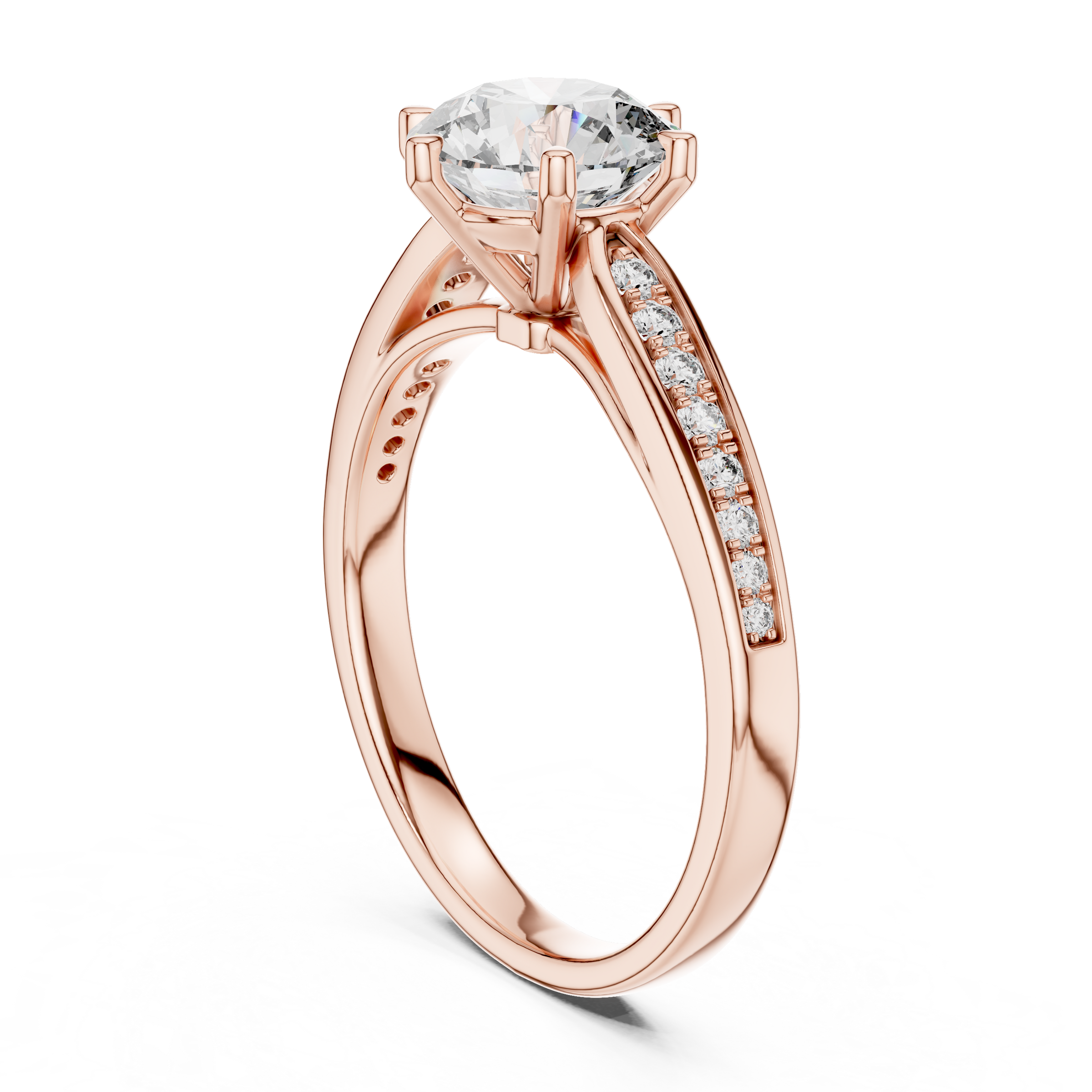 1–3 Carat Round Lab-Grown Diamond Solitaire Engagement Ring in 18K Gold – Half Pave Band, Six-Prong Setting