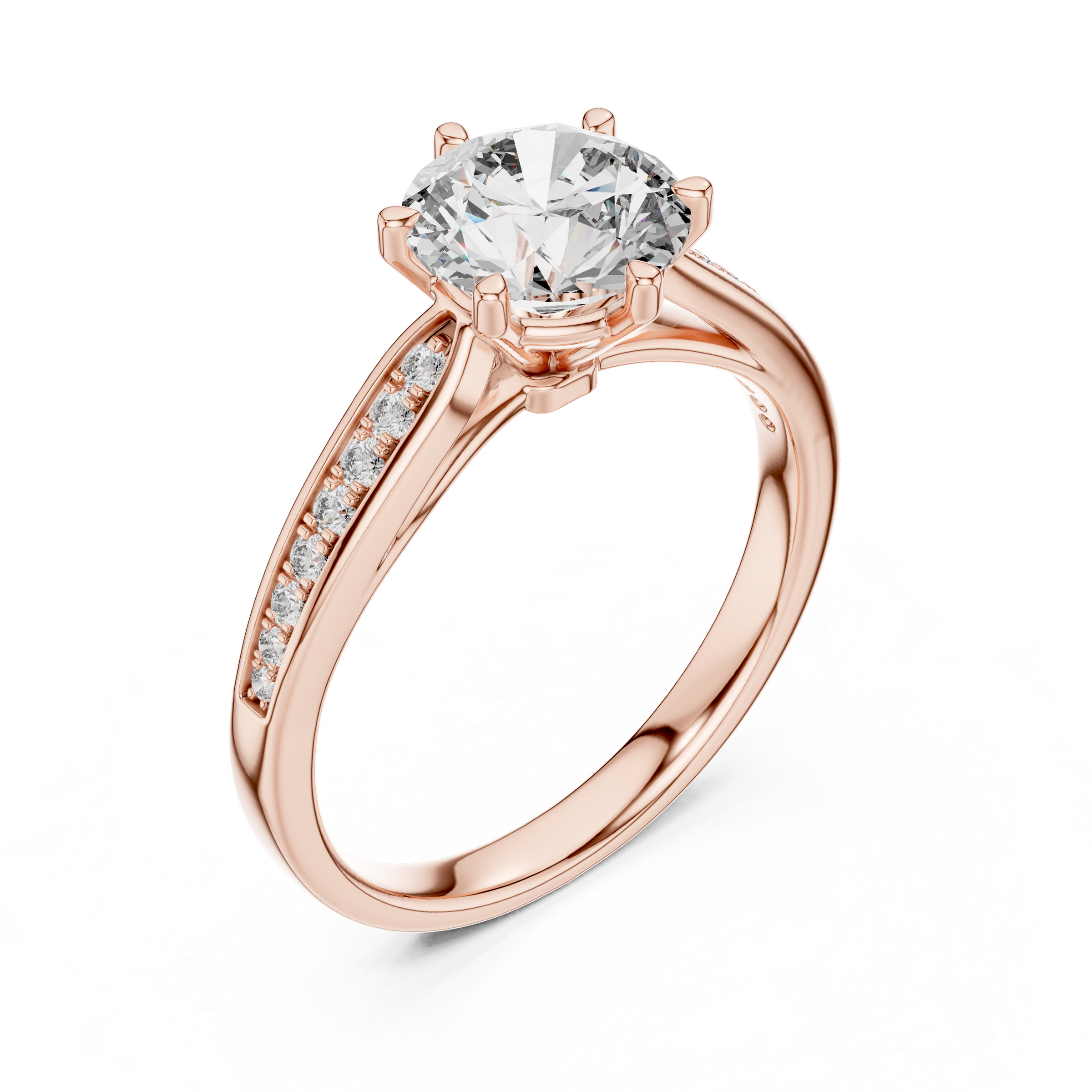 1–3 Carat Round Lab-Grown Diamond Solitaire Engagement Ring in 18K Gold – Half Pave Band, Six-Prong Setting