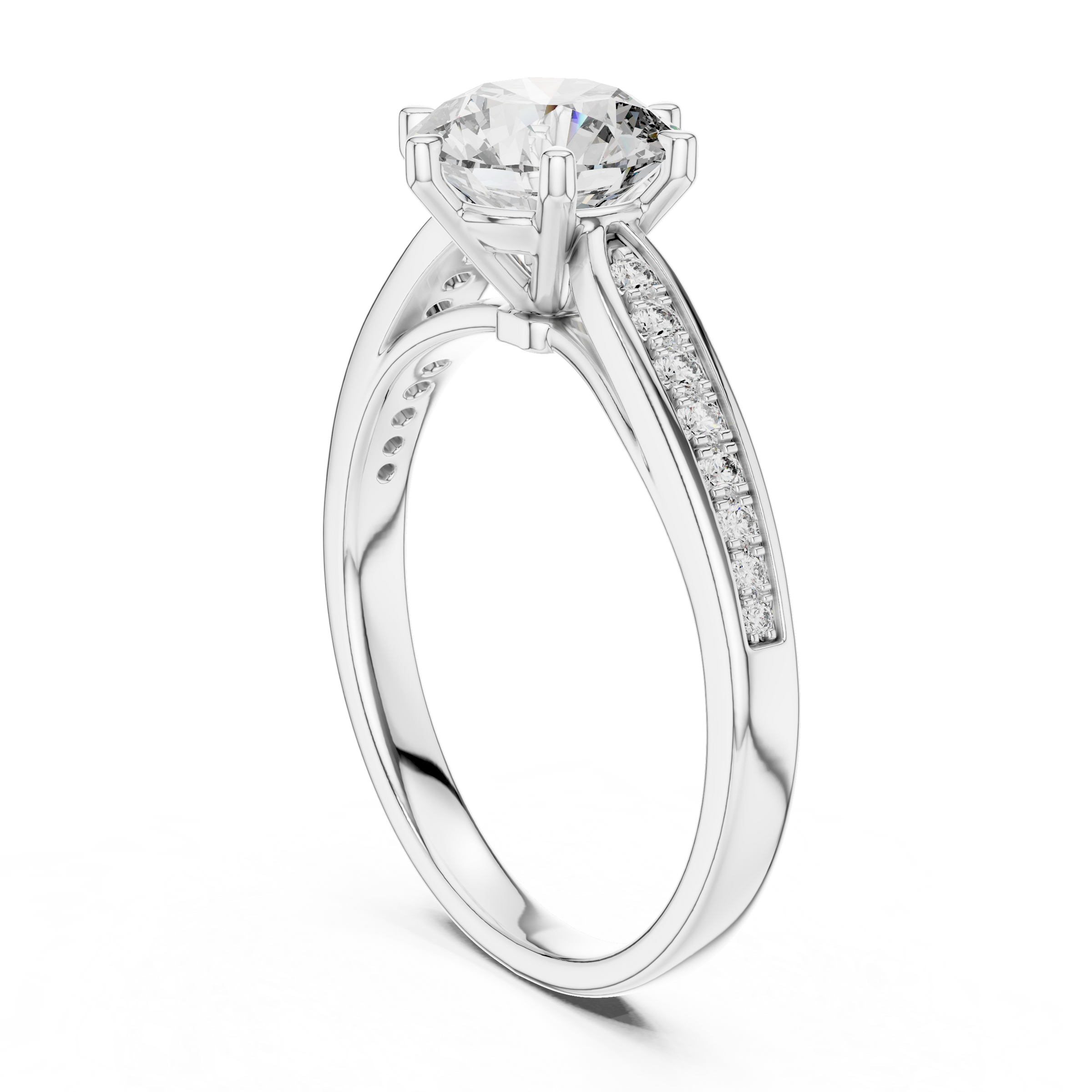 1–3 Carat Round Lab-Grown Diamond Solitaire Engagement Ring in 18K Gold – Half Pave Band, Six-Prong Setting