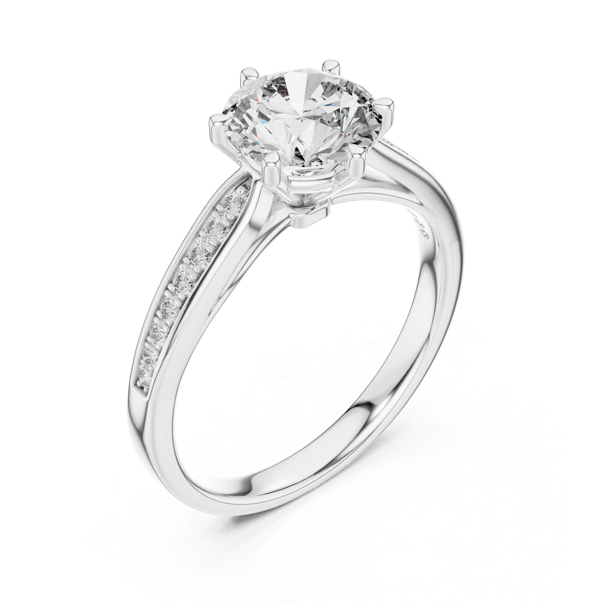 1–3 Carat Round Lab-Grown Diamond Solitaire Engagement Ring in 18K Gold – Half Pave Band, Six-Prong Setting