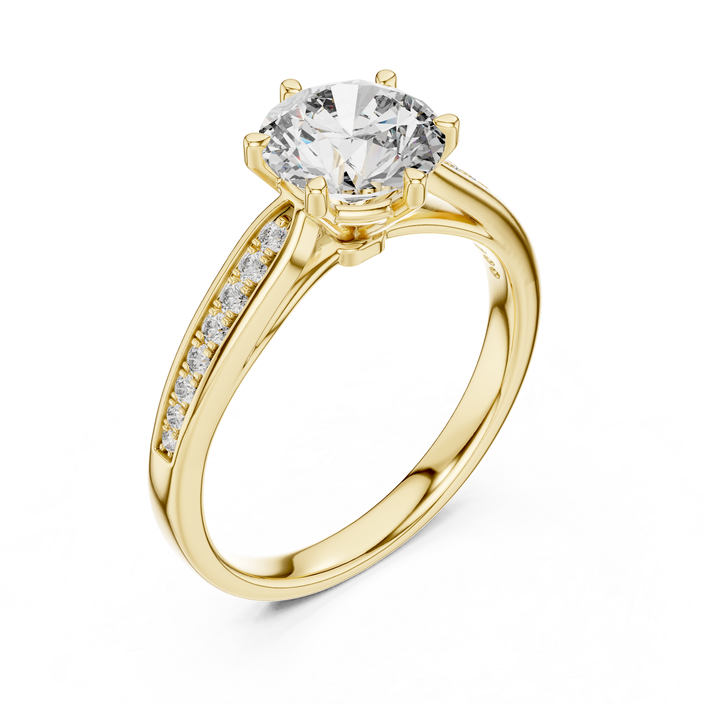 1–3 Carat Round Lab-Grown Diamond Solitaire Engagement Ring in 18K Gold – Half Pave Band, Six-Prong Setting