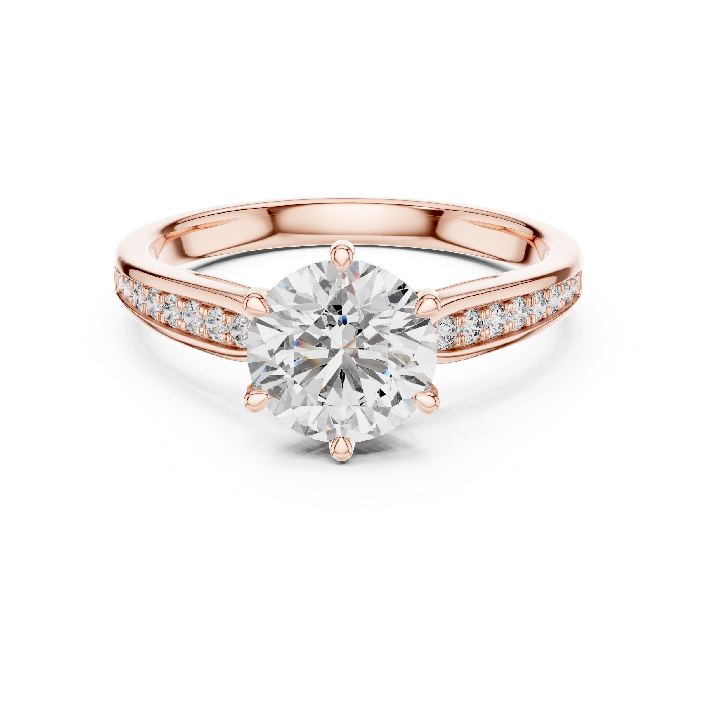1–3 Carat Round Lab-Grown Diamond Solitaire Engagement Ring in 18K Gold – Half Pave Band, Six-Prong Setting