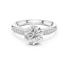 1–3 Carat Round Lab-Grown Diamond Solitaire Engagement Ring in 18K Gold – Half Pave Band, Six-Prong Setting