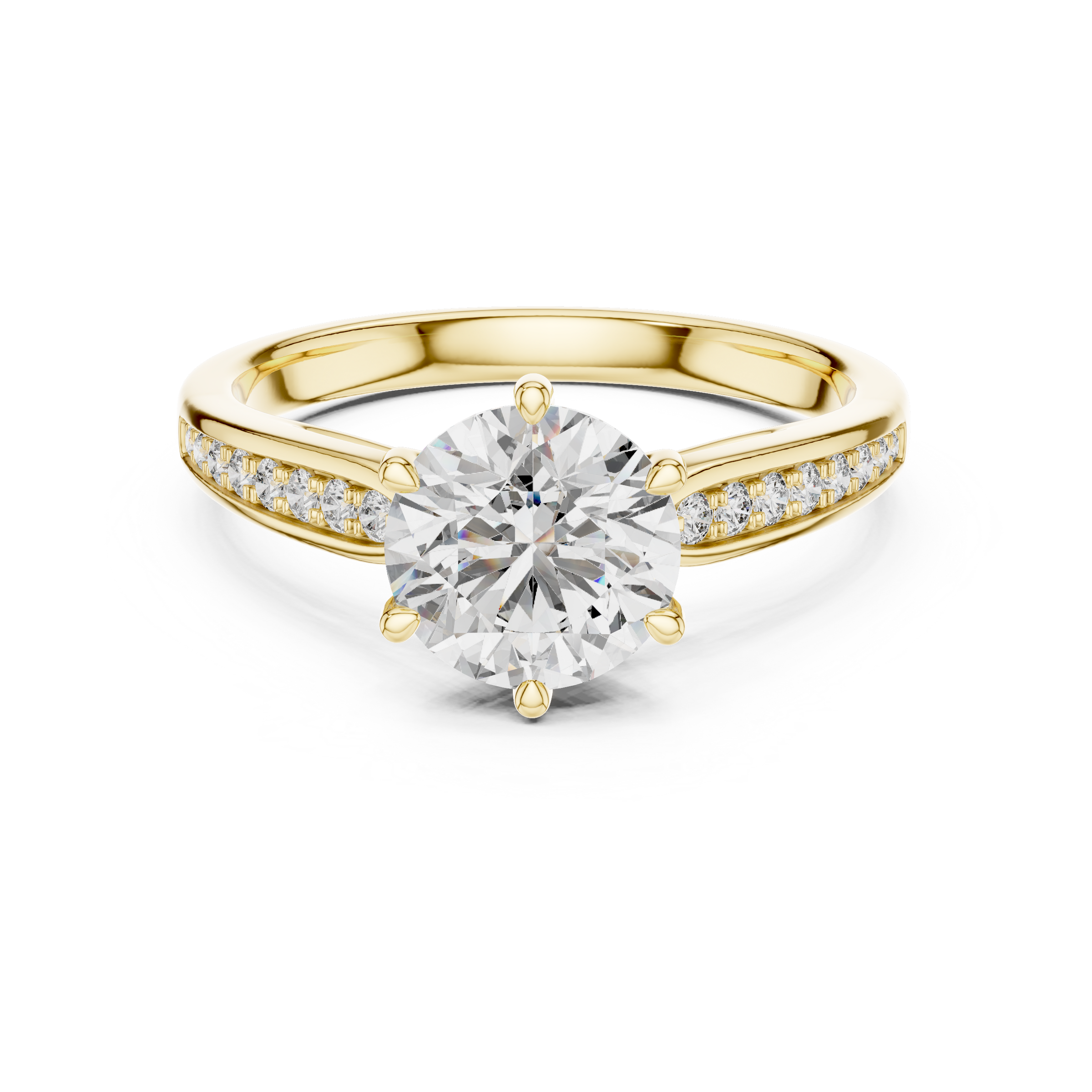 1–3 Carat Round Lab-Grown Diamond Solitaire Engagement Ring in 18K Gold – Half Pave Band, Six-Prong Setting