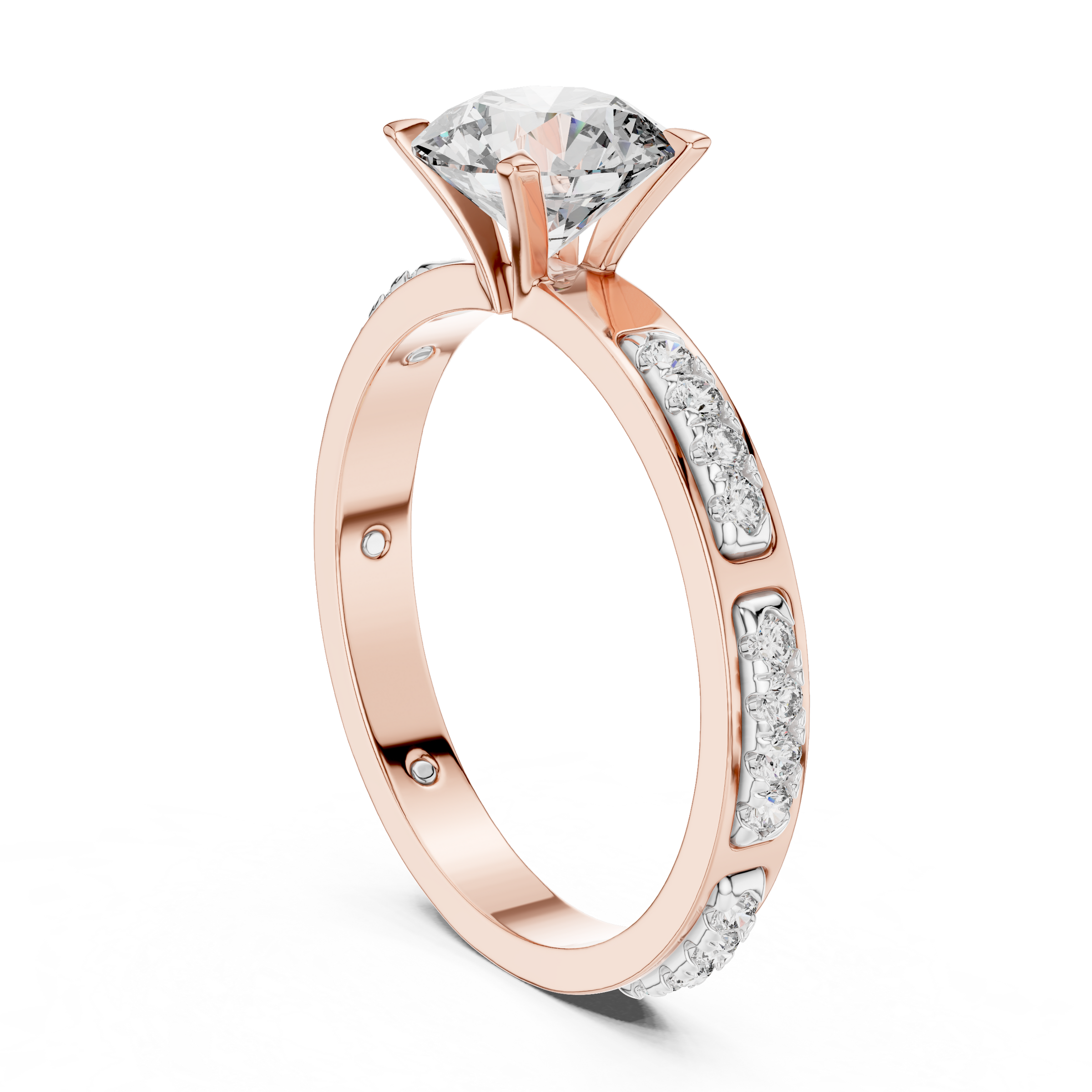1–3 Carat Round Lab-Grown Diamond Solitaire Engagement Ring in 18K Gold – With Round Side Diamonds, Four-Prong Setting
