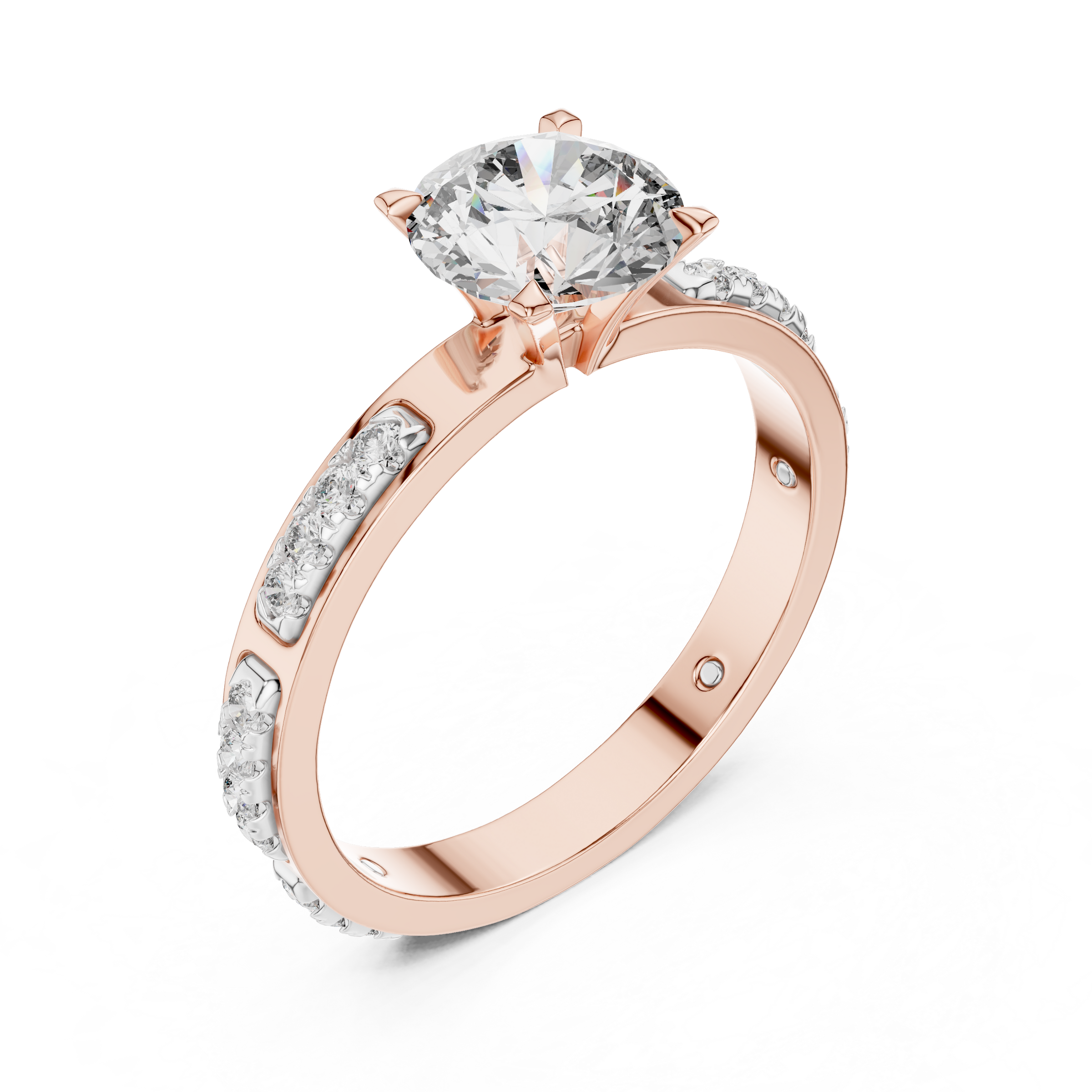 1–3 Carat Round Lab-Grown Diamond Solitaire Engagement Ring in 18K Gold – With Round Side Diamonds, Four-Prong Setting