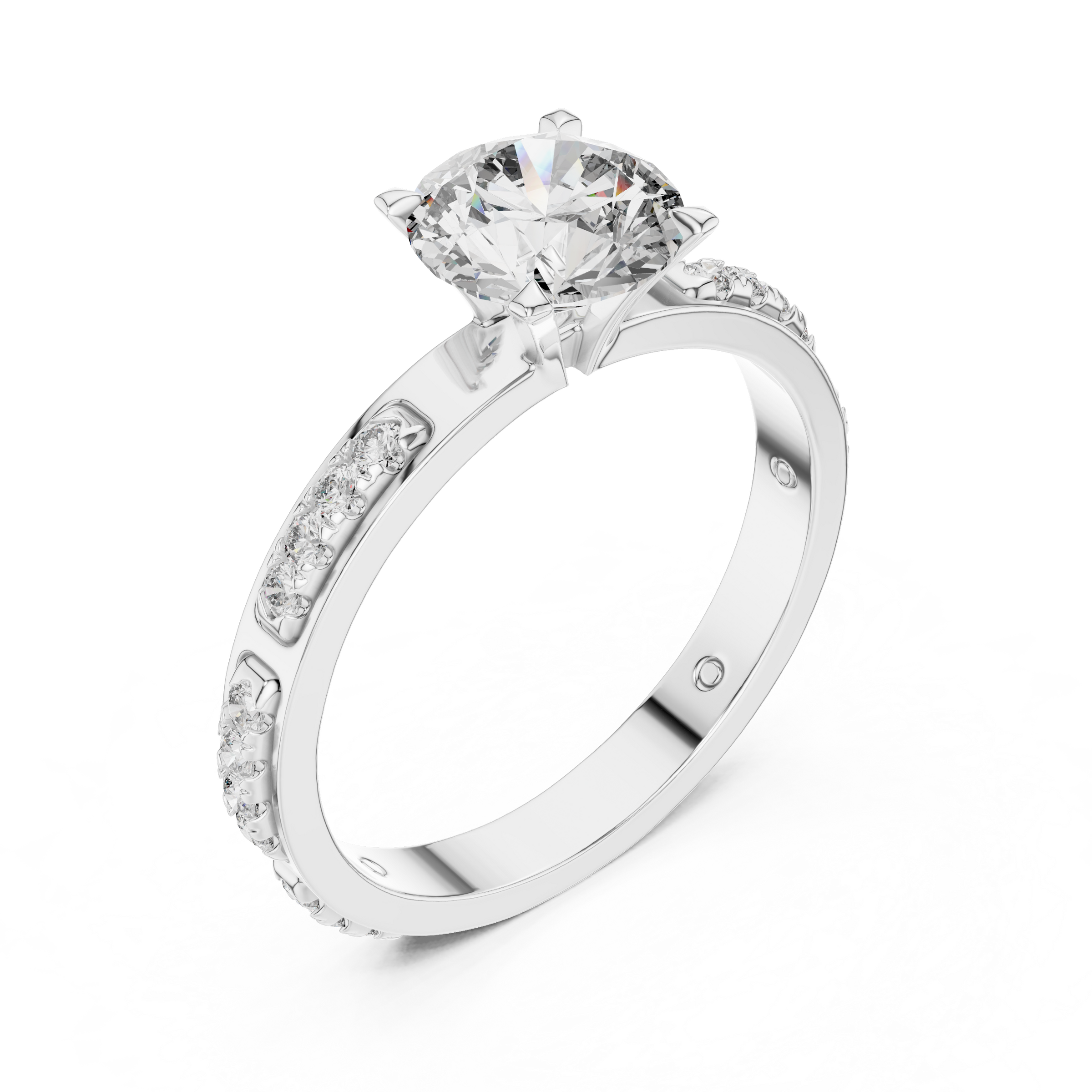 1–3 Carat Round Lab-Grown Diamond Solitaire Engagement Ring in 18K Gold – With Round Side Diamonds, Four-Prong Setting