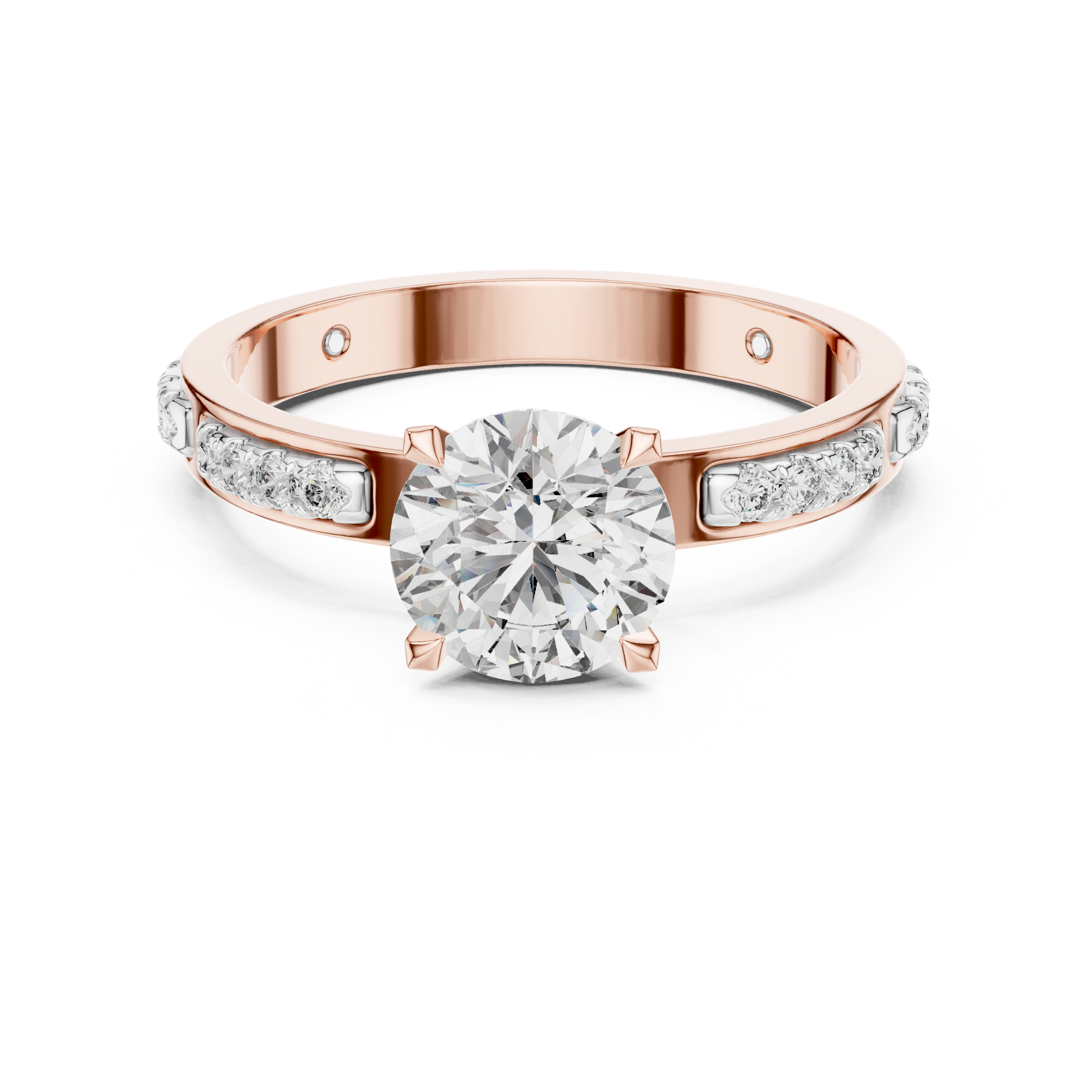 1–3 Carat Round Lab-Grown Diamond Solitaire Engagement Ring in 18K Gold – With Round Side Diamonds, Four-Prong Setting