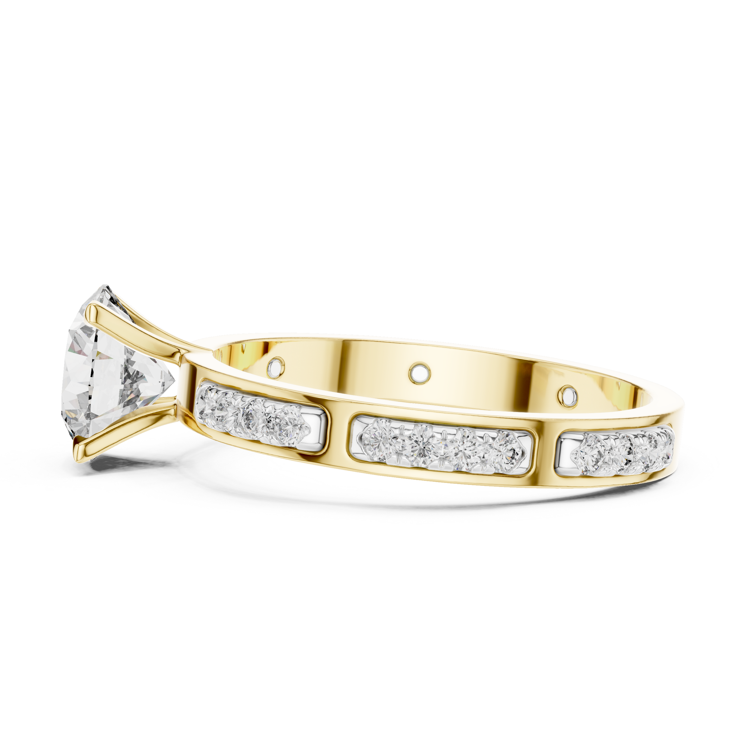 1–3 Carat Round Lab-Grown Diamond Solitaire Engagement Ring in 18K Gold – With Round Side Diamonds, Four-Prong Setting