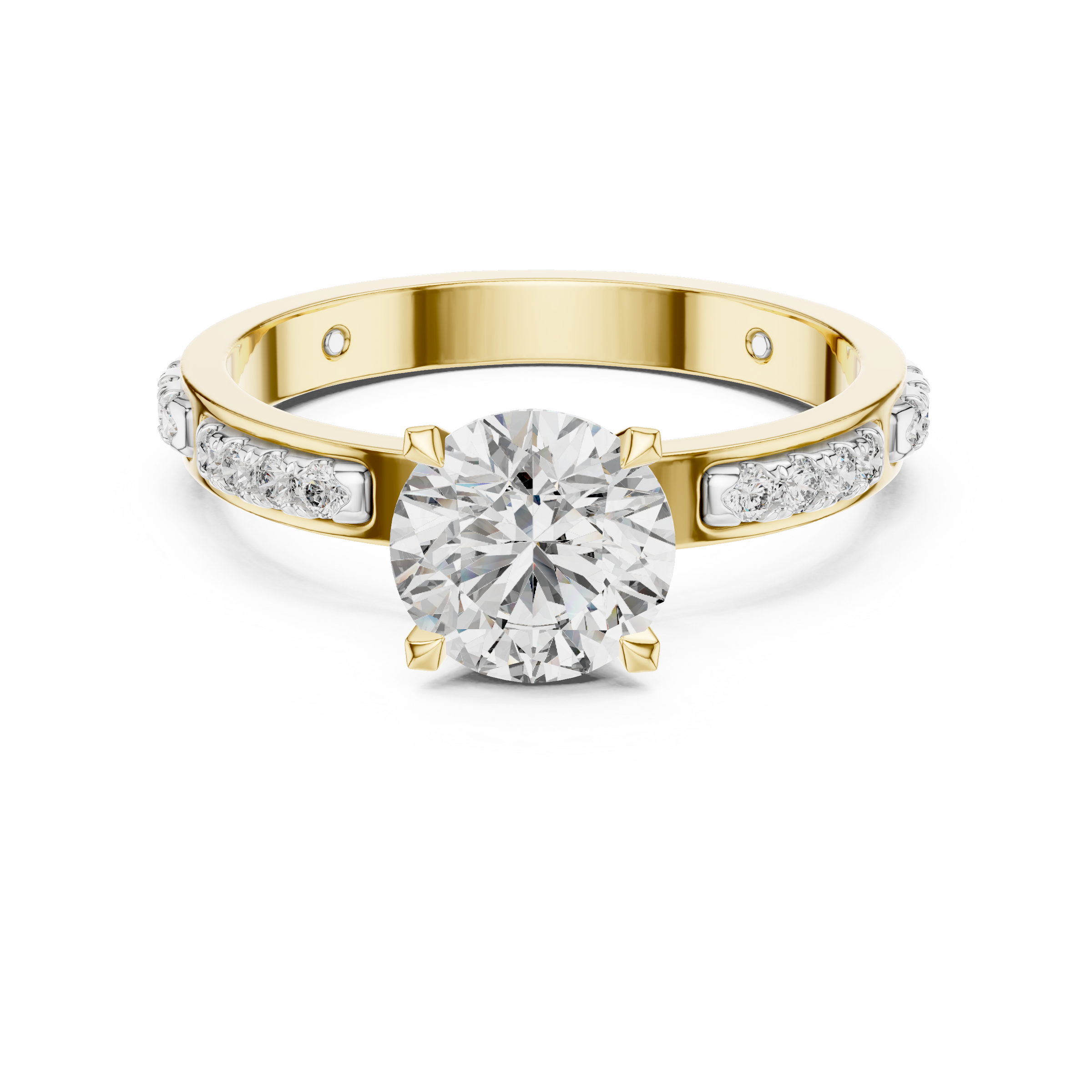 1–3 Carat Round Lab-Grown Diamond Solitaire Engagement Ring in 18K Gold – With Round Side Diamonds, Four-Prong Setting