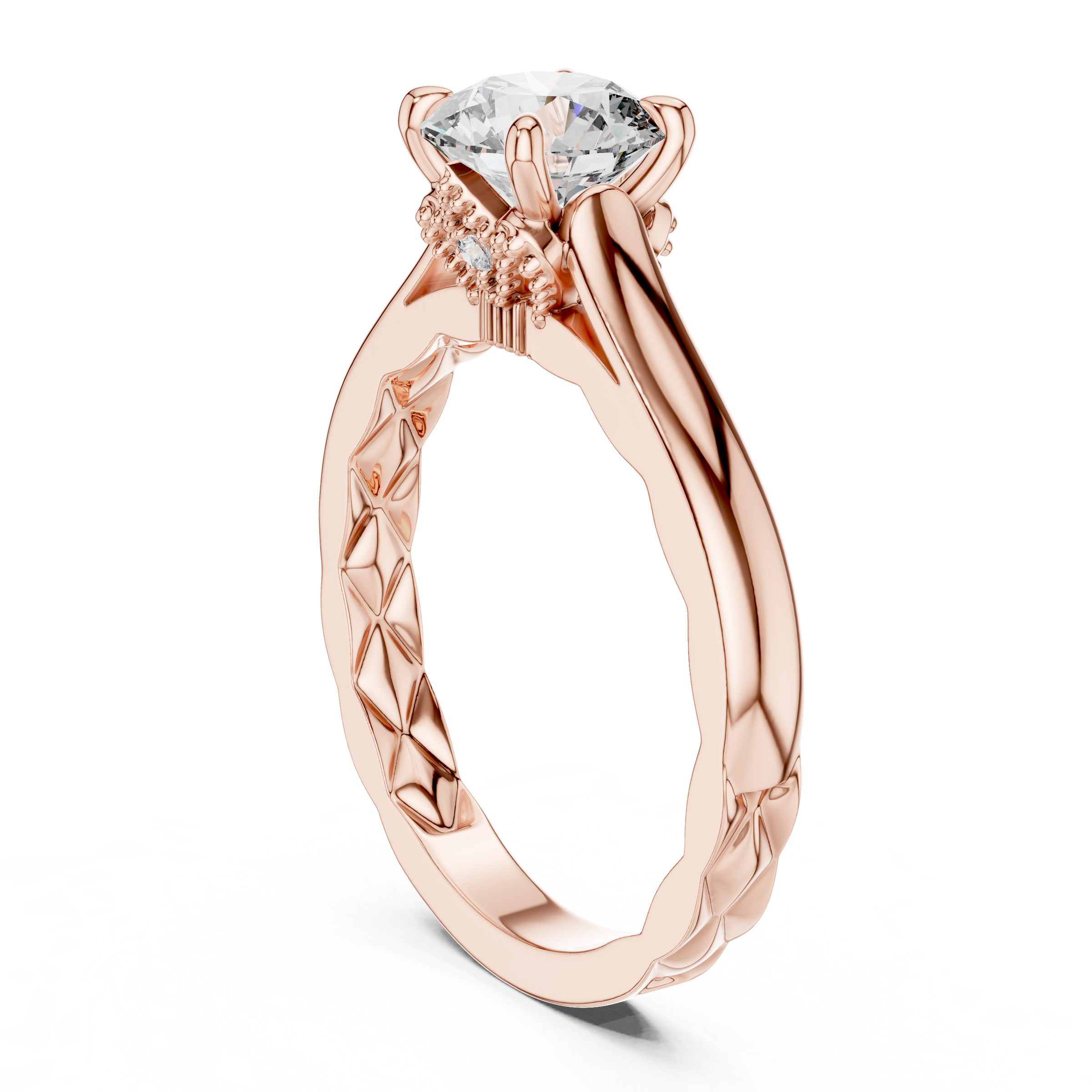 1–3 Carat Round Lab-Grown Diamond Solitaire Engagement Ring – Four-Prong Setting, Plain Band in 18K Gold