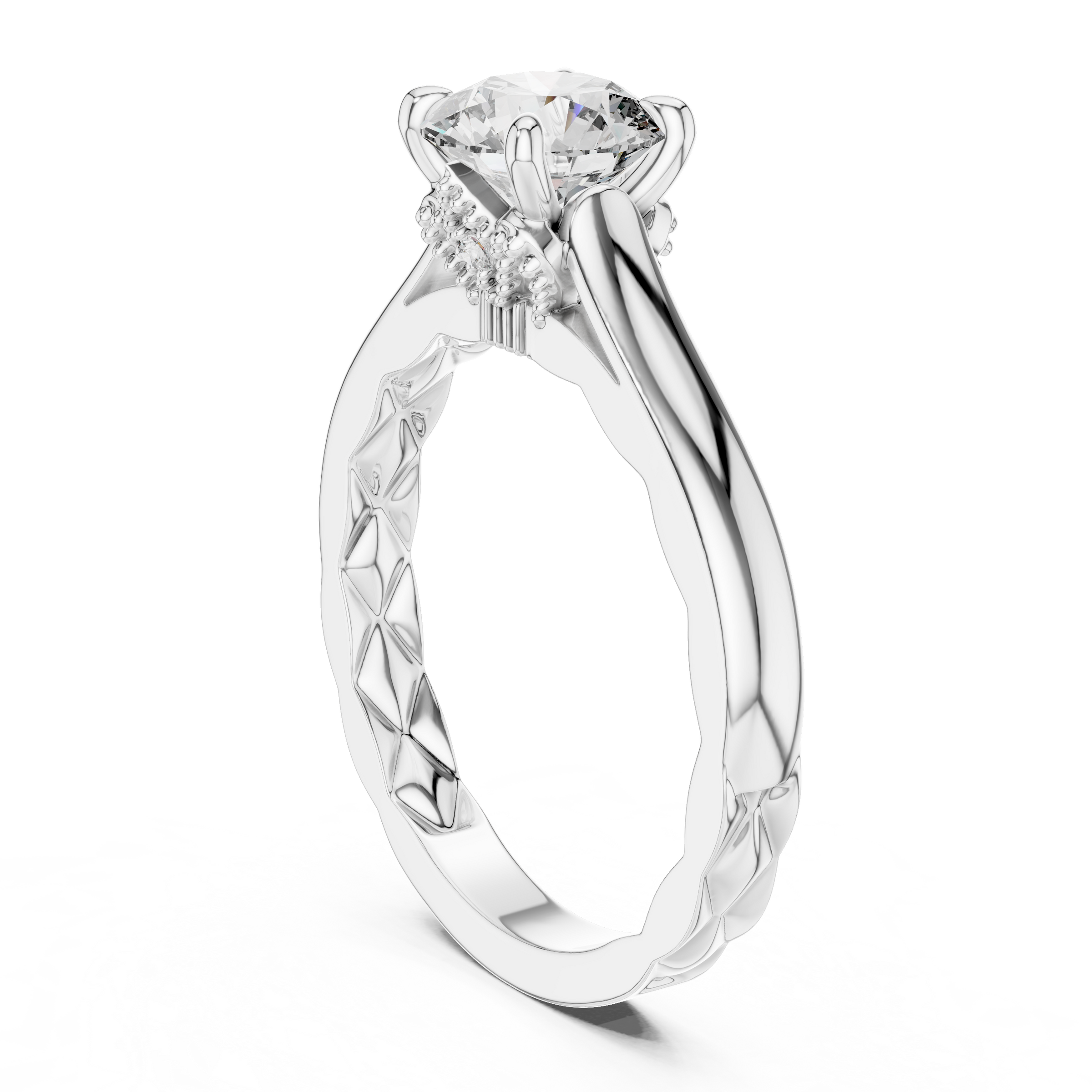 1–3 Carat Round Lab-Grown Diamond Solitaire Engagement Ring – Four-Prong Setting, Plain Band in 18K Gold