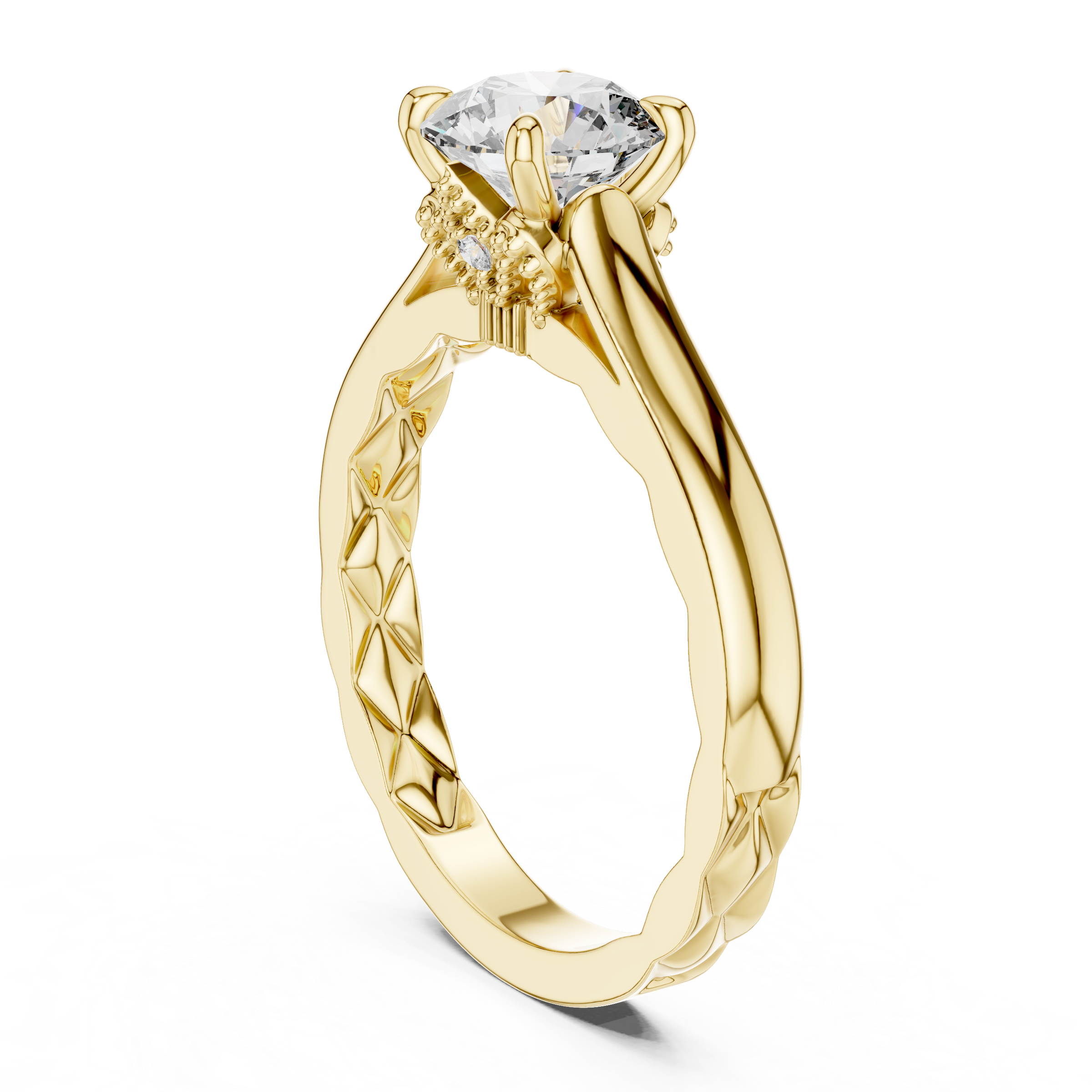 1–3 Carat Round Lab-Grown Diamond Solitaire Engagement Ring – Four-Prong Setting, Plain Band in 18K Gold