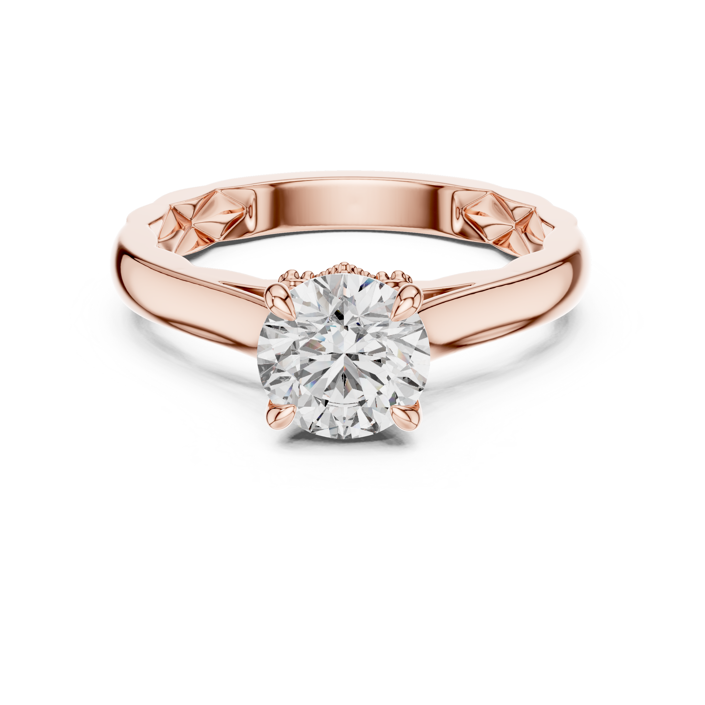 1–3 Carat Round Lab-Grown Diamond Solitaire Engagement Ring – Four-Prong Setting, Plain Band in 18K Gold