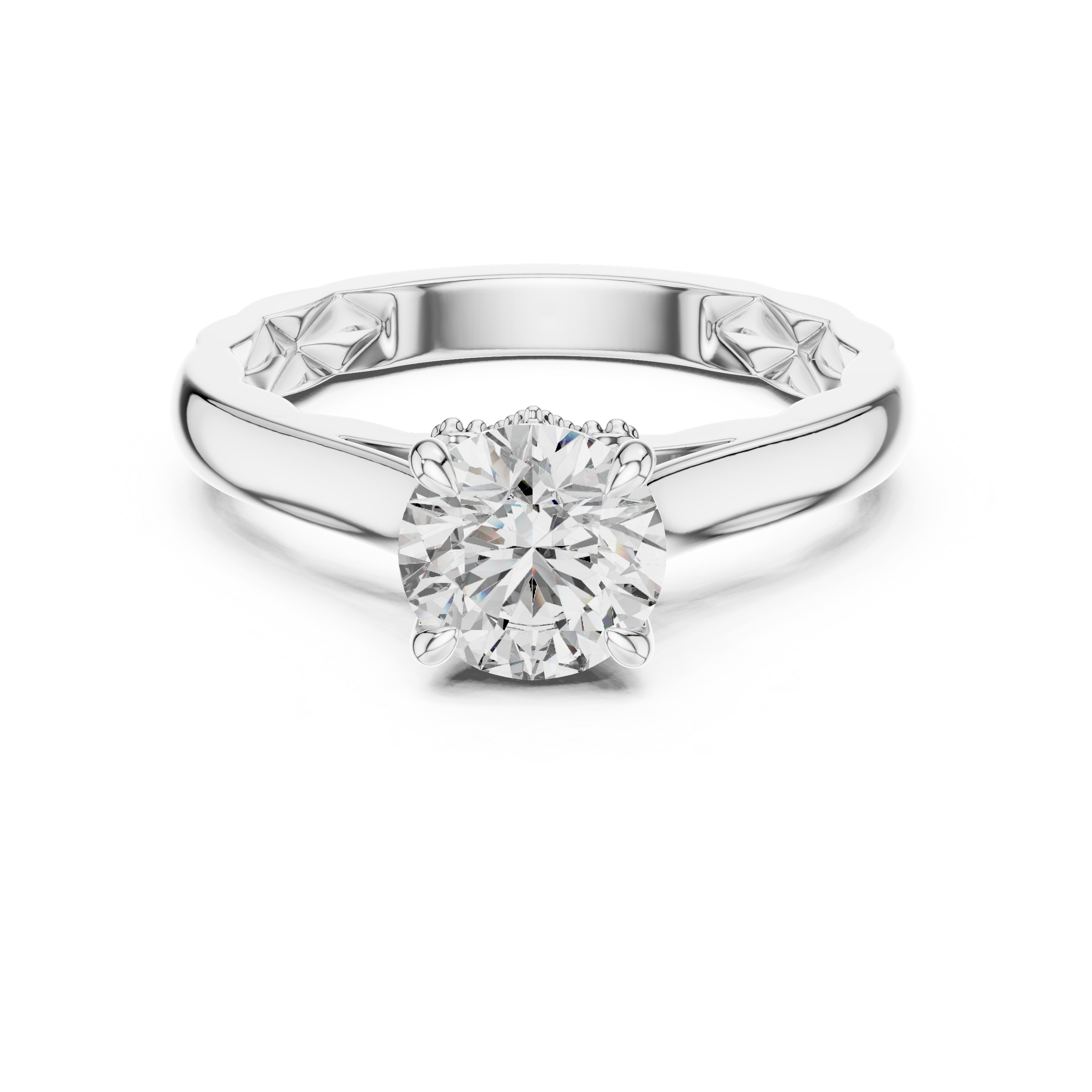 1–3 Carat Round Lab-Grown Diamond Solitaire Engagement Ring – Four-Prong Setting, Plain Band in 18K Gold