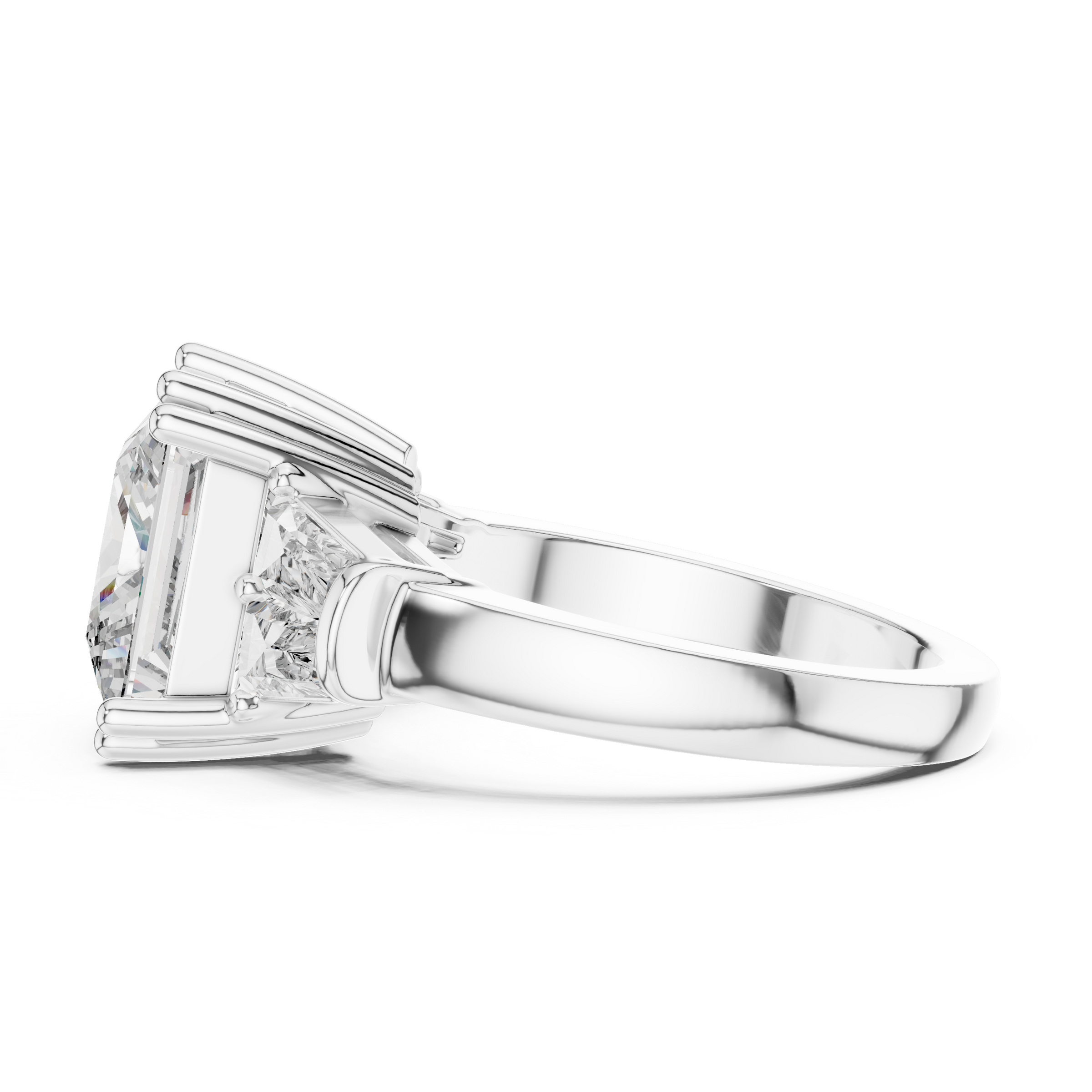 1–5 Carat Princess Cut Lab-Grown Diamond Solitaire Trilogy Ring in 18K Gold – Tapered Baguette Side Stones