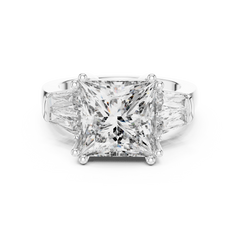 1–5 Carat Princess Cut Lab-Grown Diamond Solitaire Trilogy Ring in 18K Gold – Tapered Baguette Side Stones