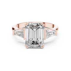 1–5 Carat Emerald Cut Lab-Grown Diamond Solitaire Trilogy Ring in 18K Gold – Tapered Baguette Side Stones