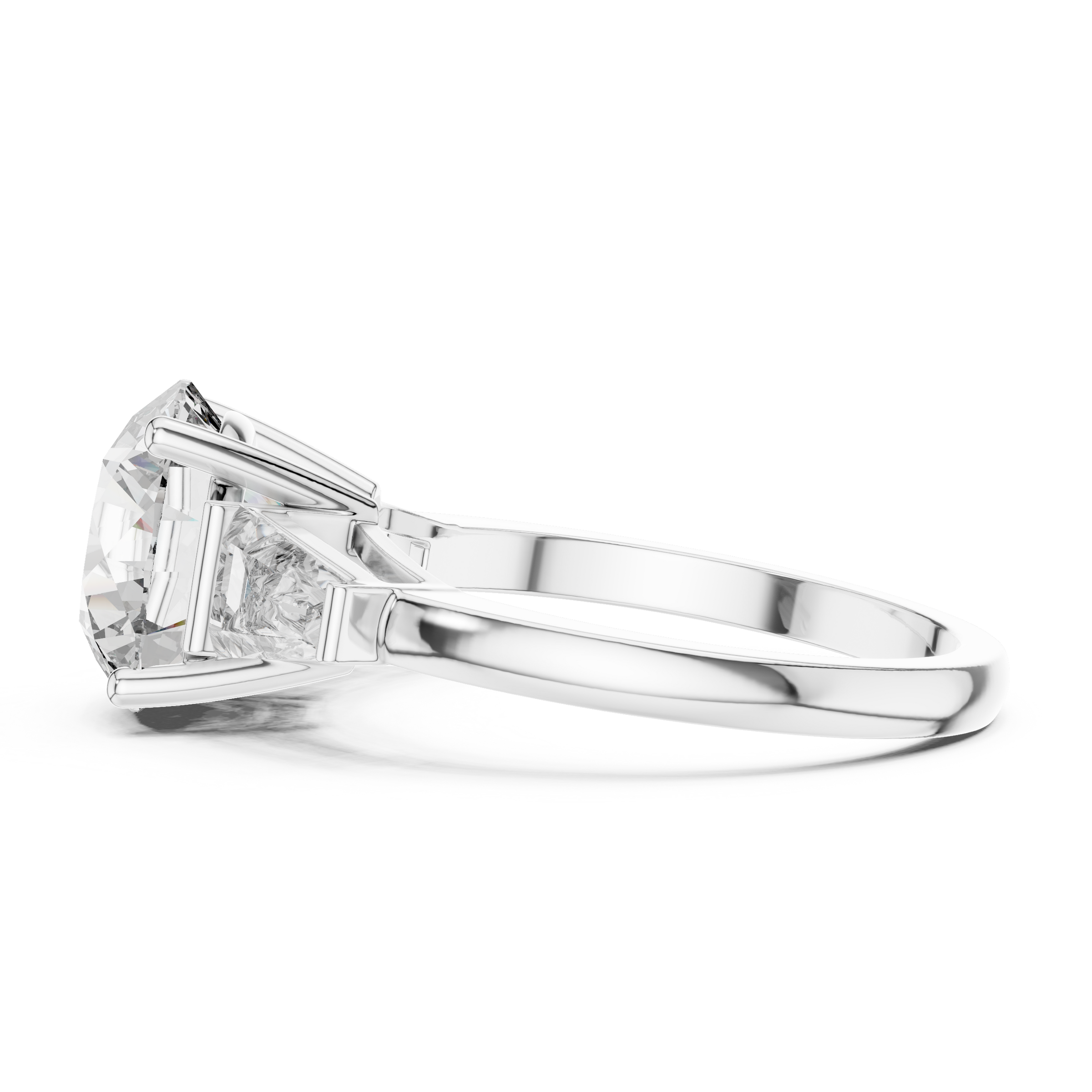 1–5 Carat Round Brilliant Cut Lab-Grown Diamond Solitaire Trilogy Ring in 18K Gold – Baguette Side Stones
