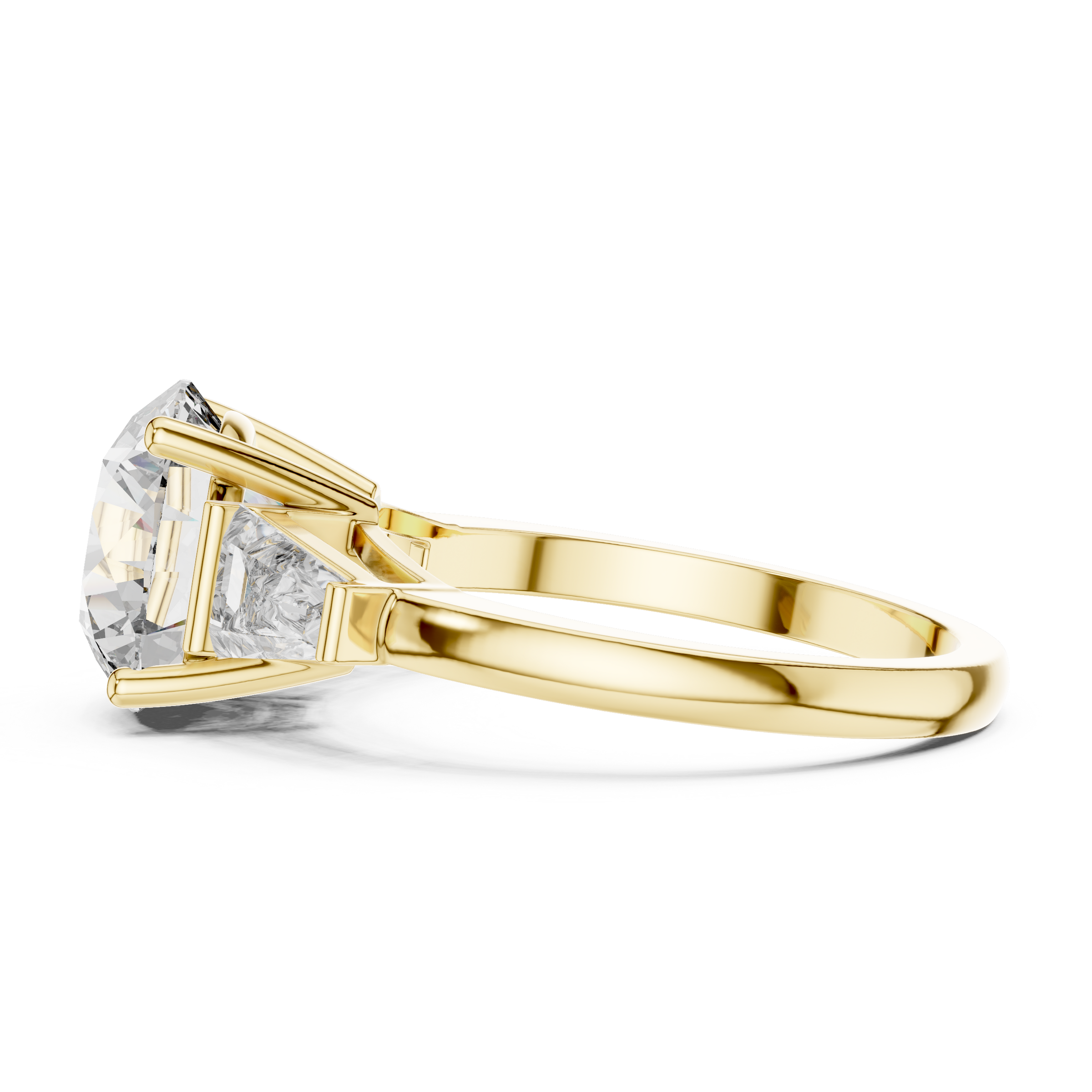 1–5 Carat Round Brilliant Cut Lab-Grown Diamond Solitaire Trilogy Ring in 18K Gold – Baguette Side Stones