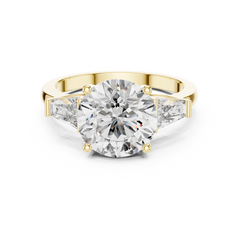 1–5 Carat Round Brilliant Cut Lab-Grown Diamond Solitaire Trilogy Ring in 18K Gold – Baguette Side Stones