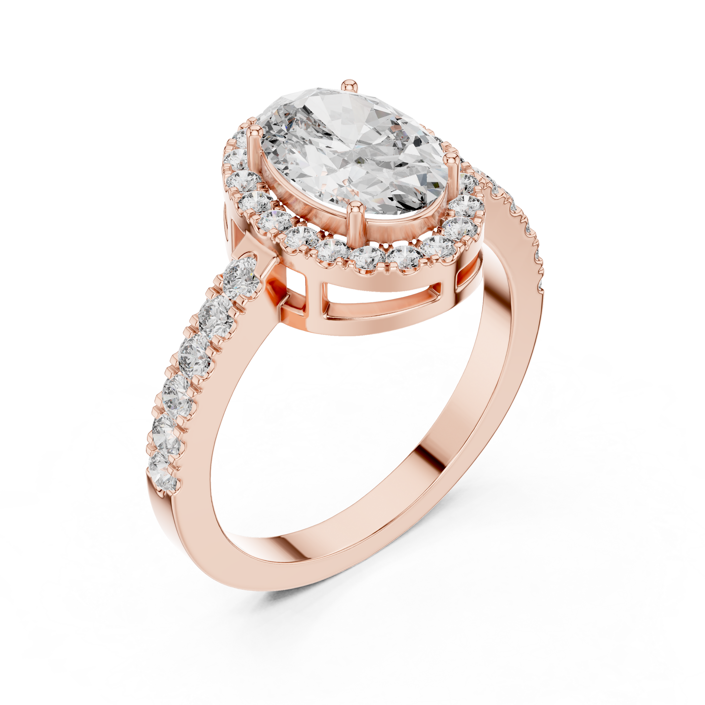 1–3 Carat Oval Lab-Grown Diamond Halo Engagement Ring – Pave Band in 18K Gold