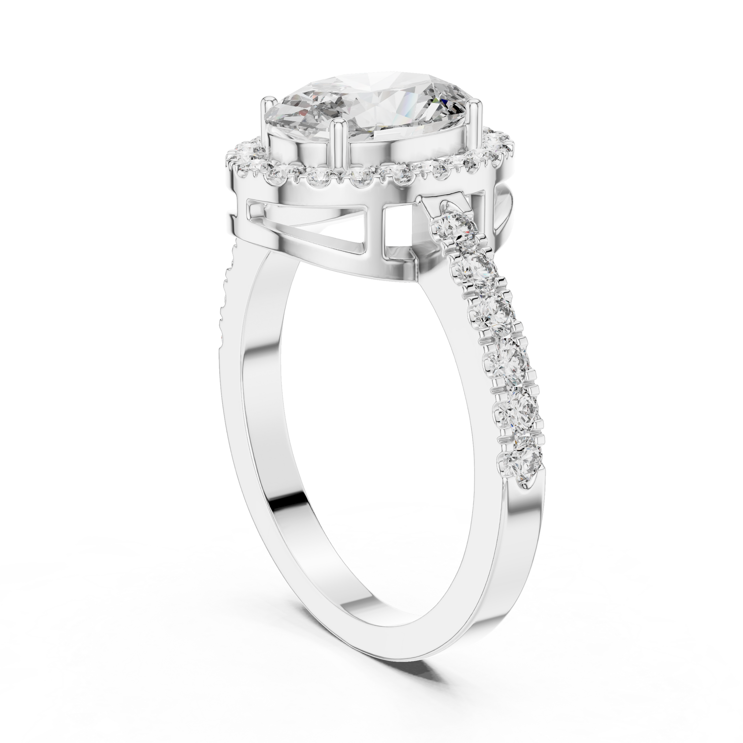 1–3 Carat Oval Lab-Grown Diamond Halo Engagement Ring – Pave Band in 18K Gold