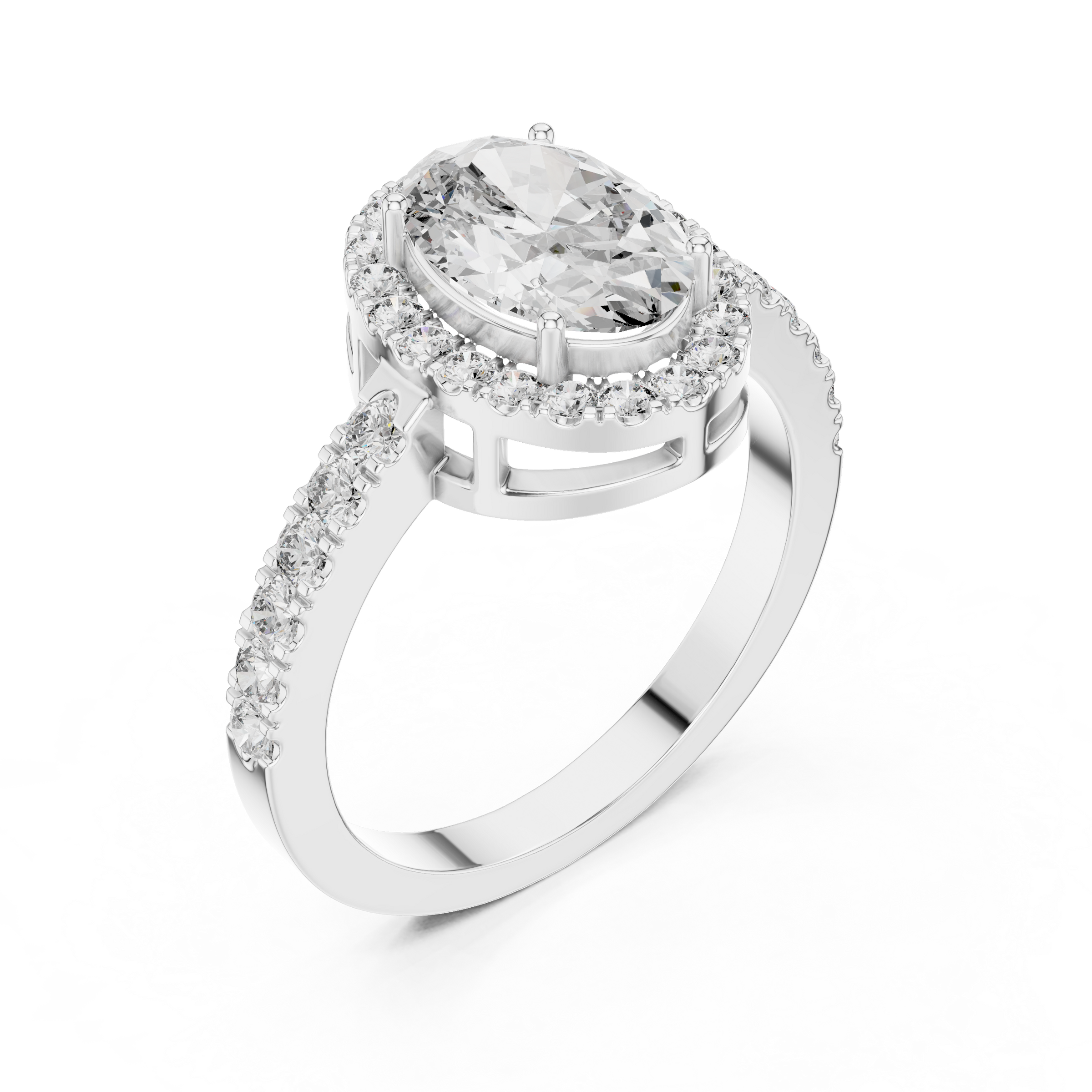 1–3 Carat Oval Lab-Grown Diamond Halo Engagement Ring – Pave Band in 18K Gold