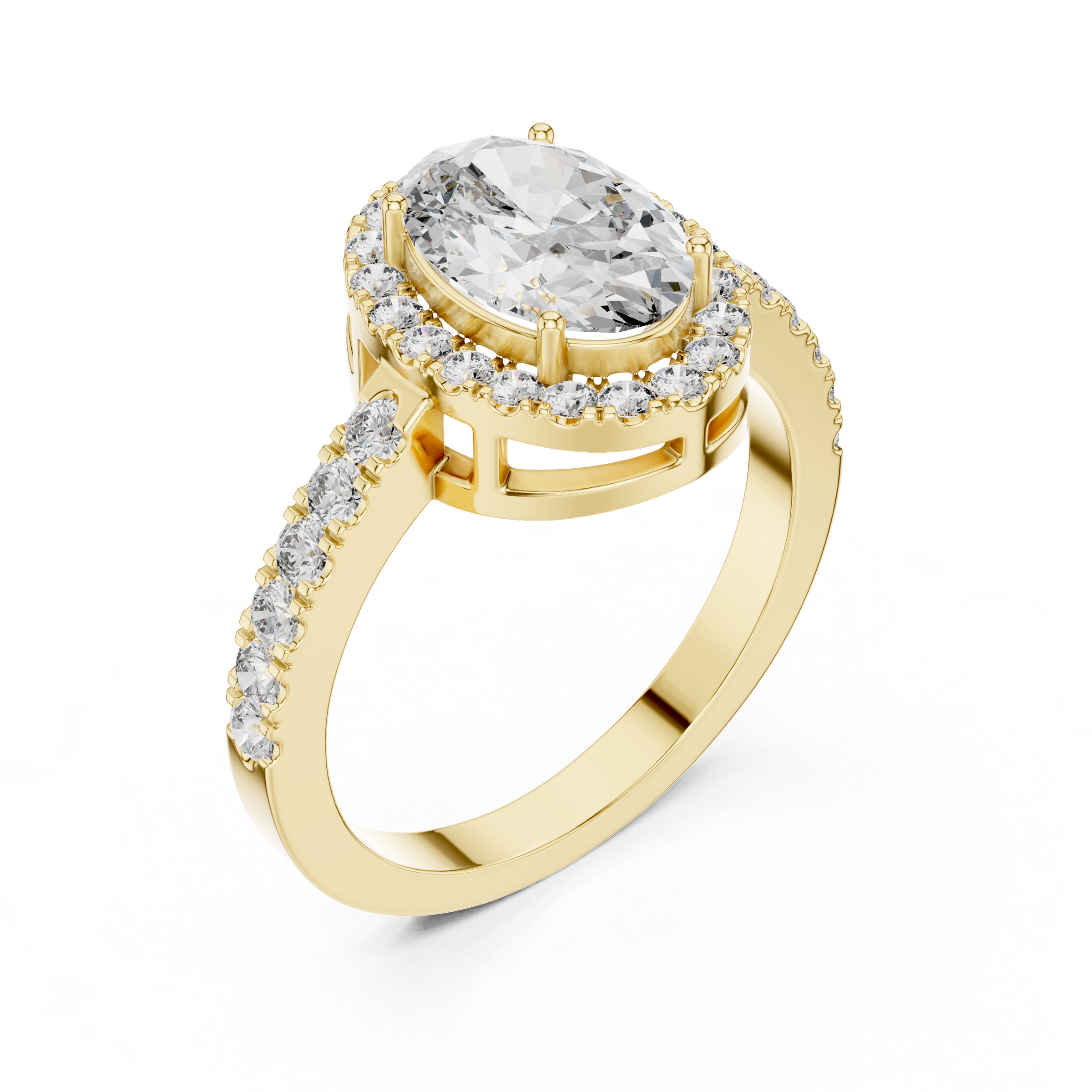 1–3 Carat Oval Lab-Grown Diamond Halo Engagement Ring – Pave Band in 18K Gold