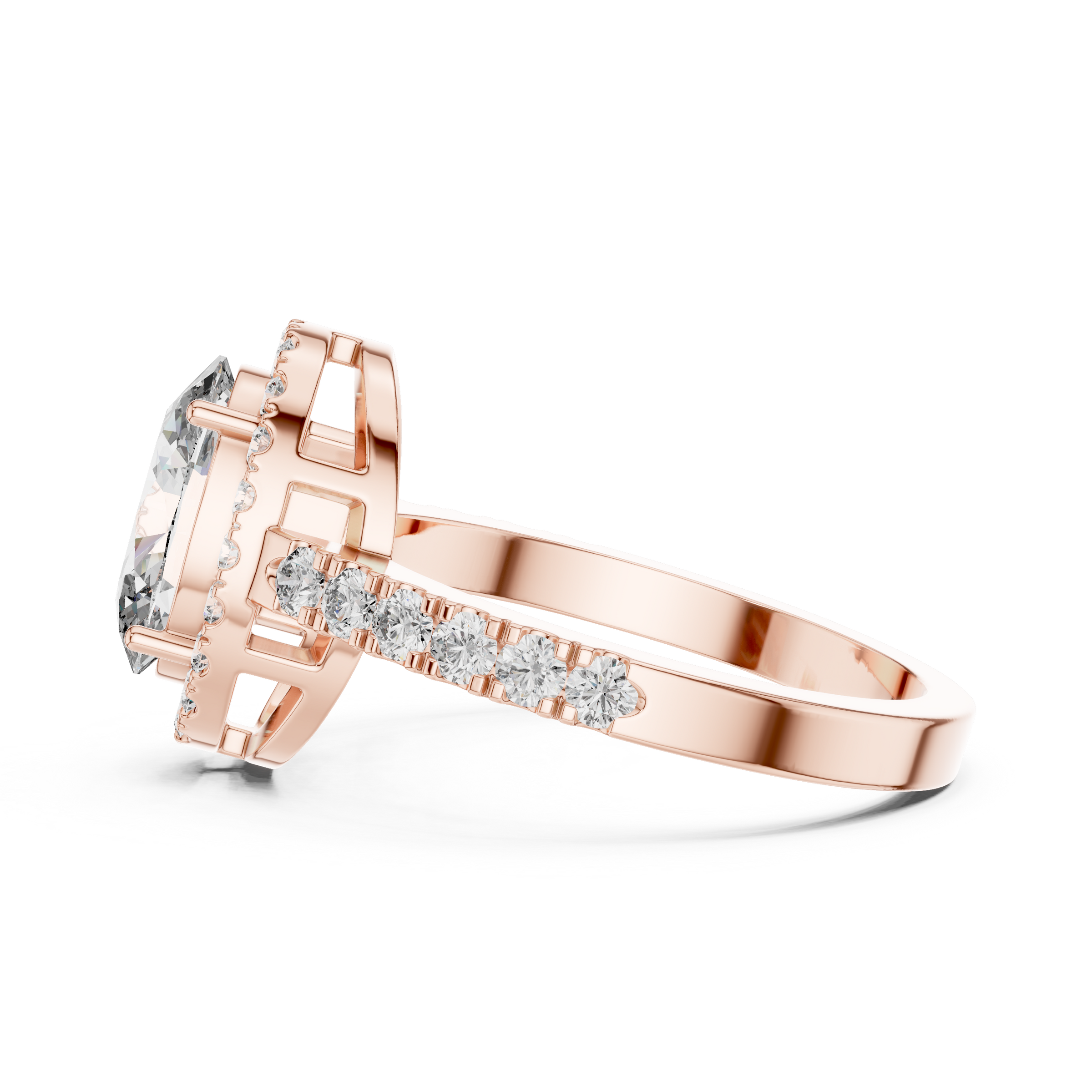 1–3 Carat Oval Lab-Grown Diamond Halo Engagement Ring – Pave Band in 18K Gold