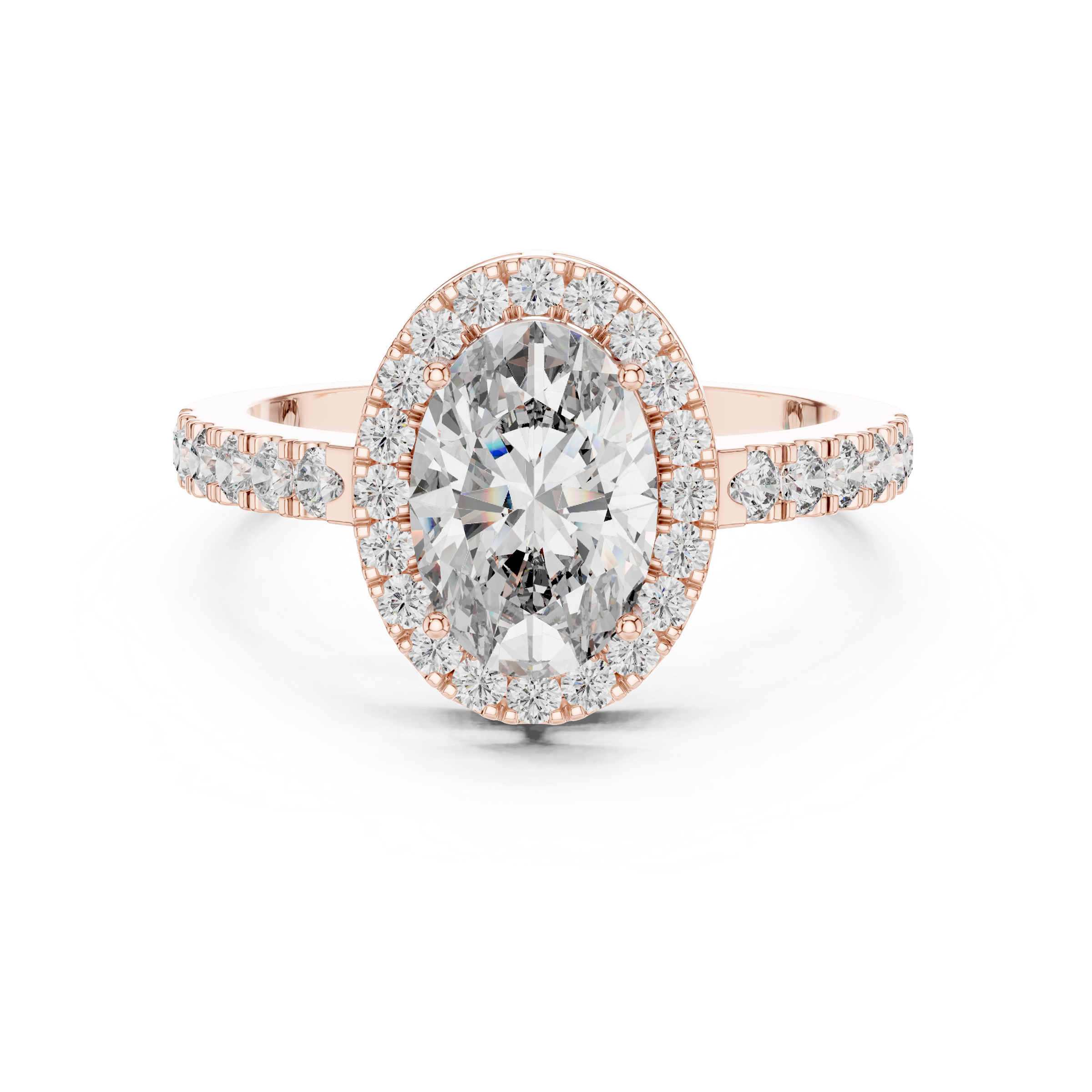1–3 Carat Oval Lab-Grown Diamond Halo Engagement Ring – Pave Band in 18K Gold