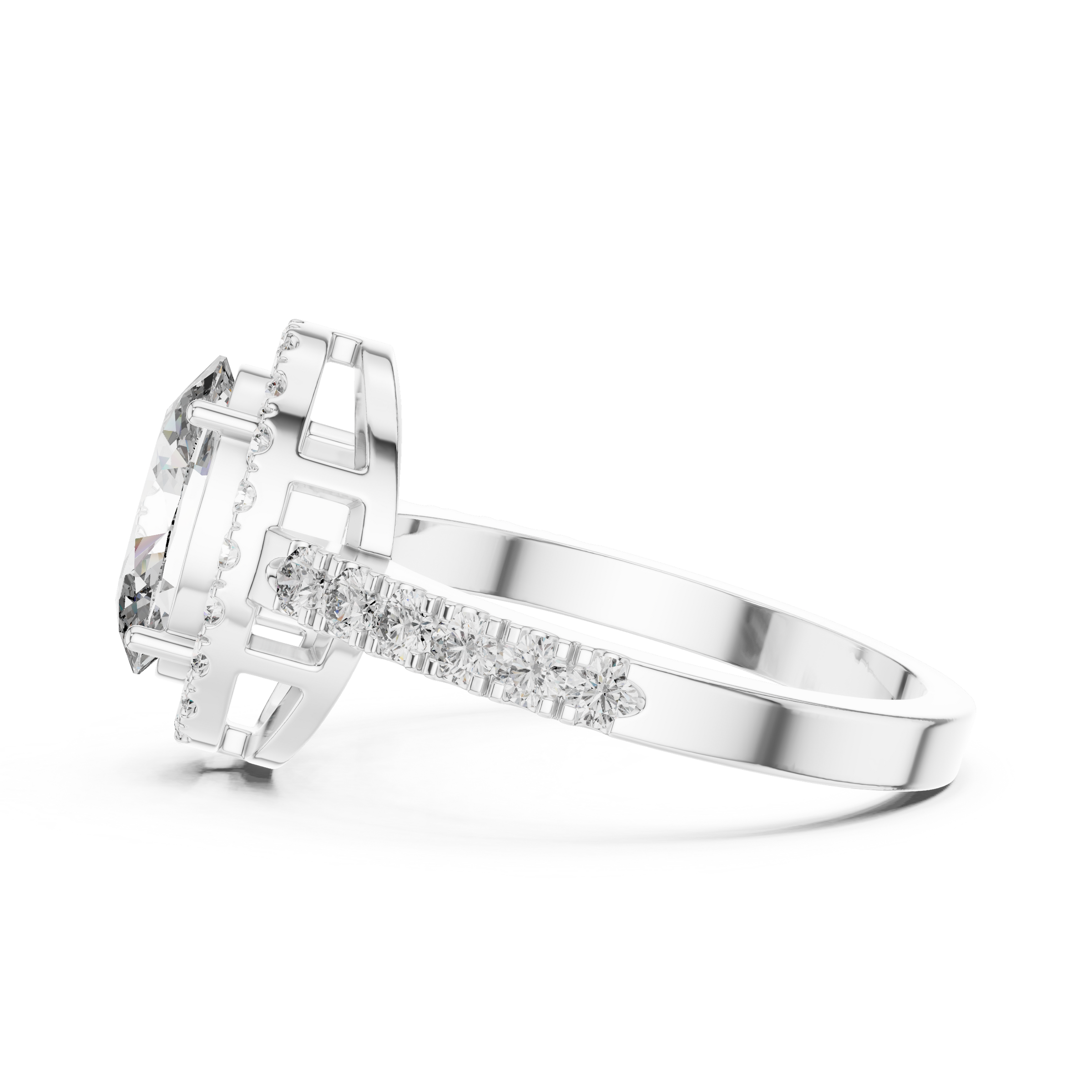 1–3 Carat Oval Lab-Grown Diamond Halo Engagement Ring – Pave Band in 18K Gold