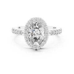 1–3 Carat Oval Lab-Grown Diamond Halo Engagement Ring – Pave Band in 18K Gold