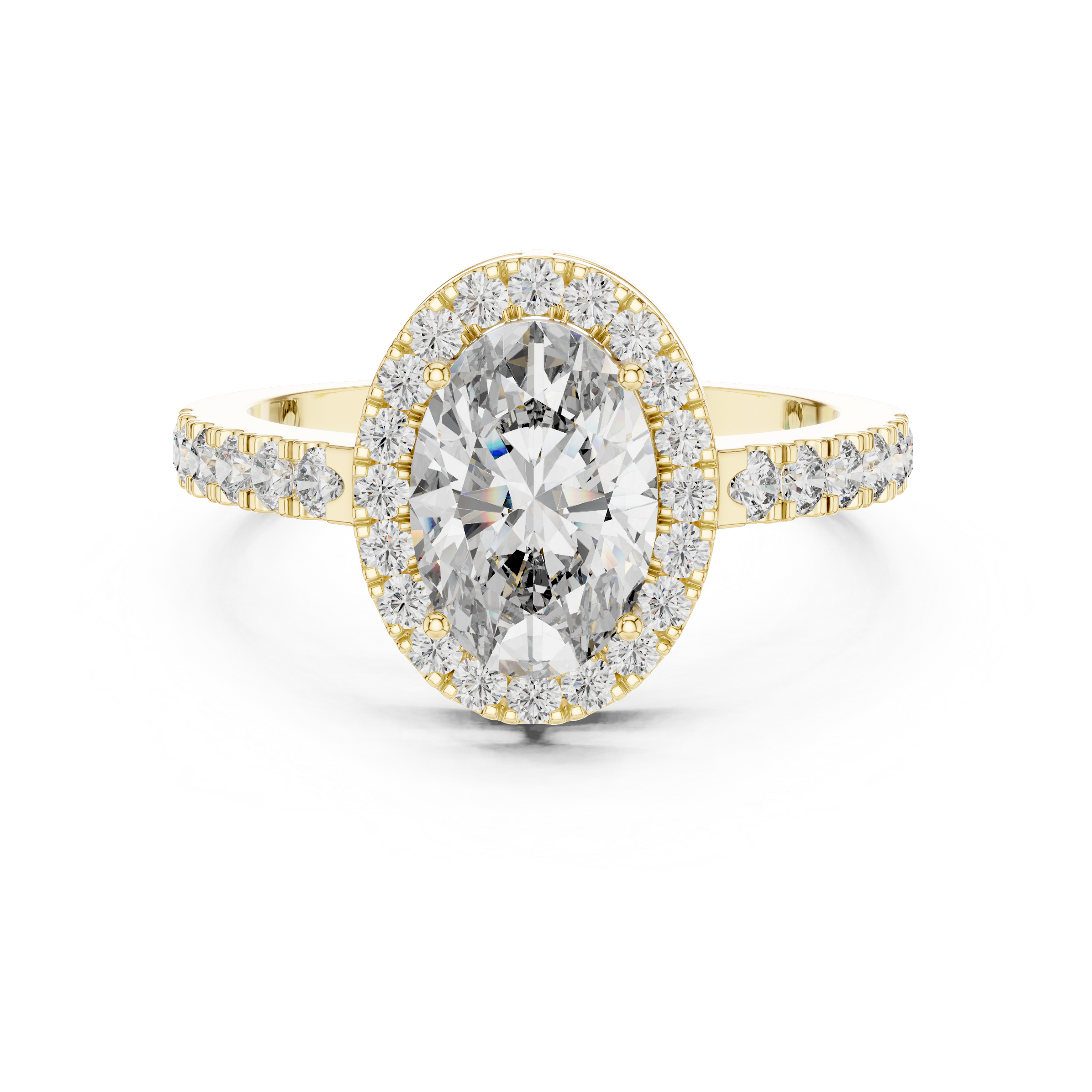1–3 Carat Oval Lab-Grown Diamond Halo Engagement Ring – Pave Band in 18K Gold